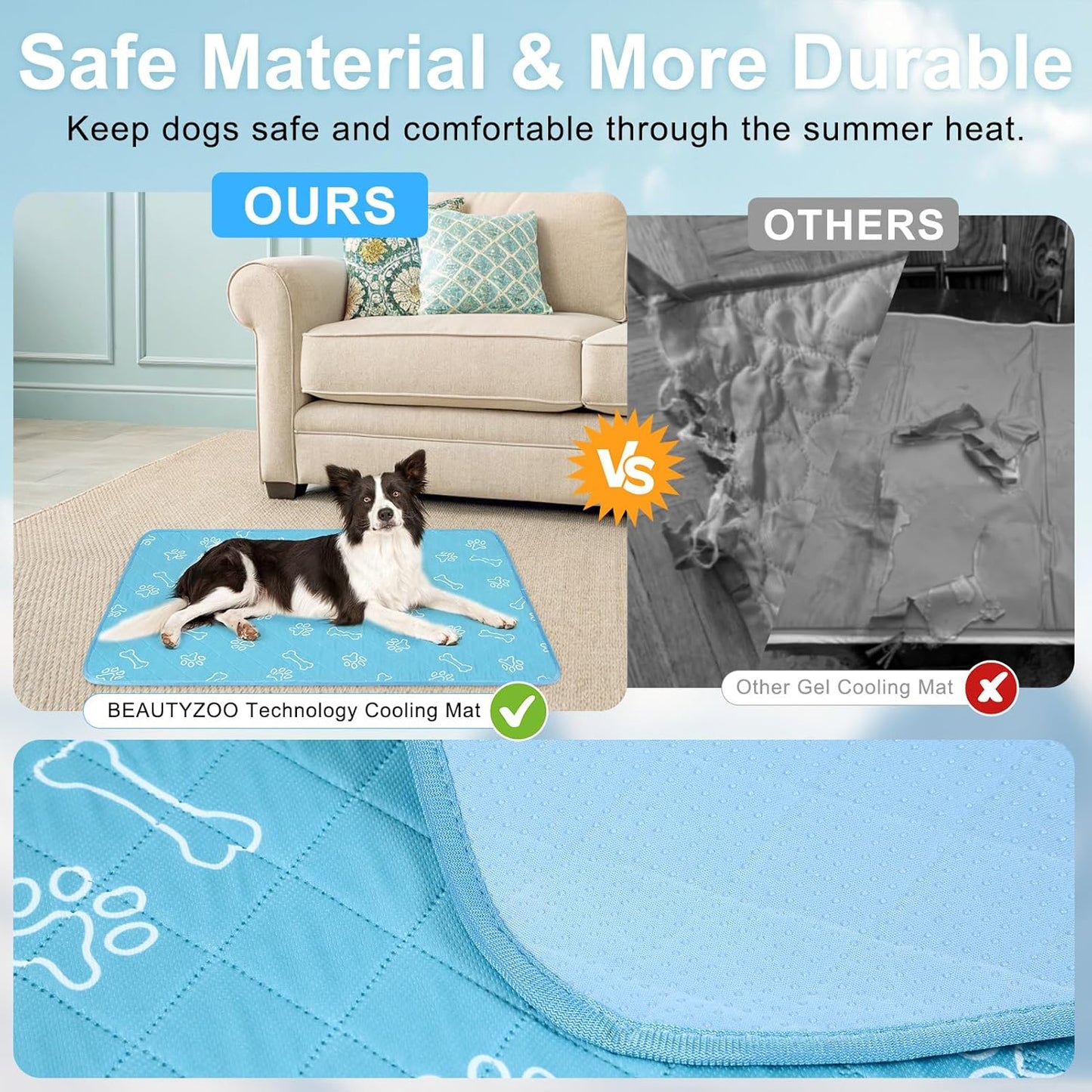 BEAUTYZOO Upgraded Dog Self Cooling Mat Ice Silk Chill Pads for Small Medium Large Dogs Q-MAX＞0.43- Summer Reusable Pet Training Pad - Absorbent Non-Slip Cool Mat for Kennels, Crates, Beds, 23" x 35"
