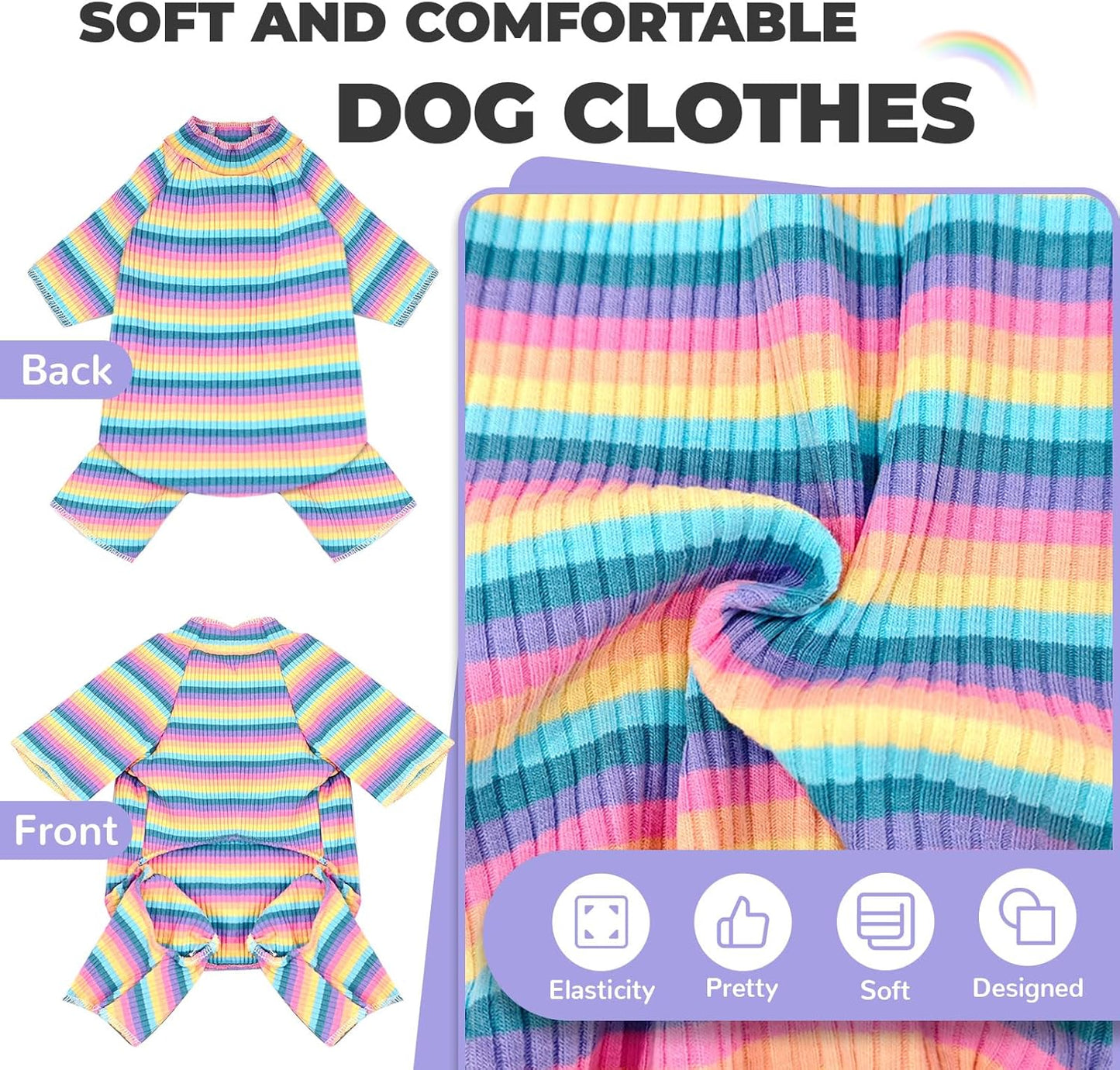 BAEJMJK Striped Dog Pajamas Stretchy Cute Four-Legged Boy Girl Dog Clothes with Sleeves Comfortable Dogs Jumpsuit Colorful Pet Puppy Outfits Apparel for Small Medium Dogs Cats(Pink,Pink,X-Large)