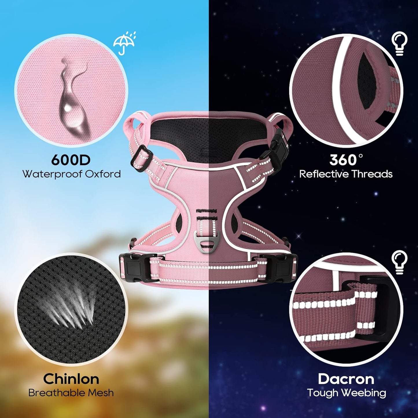 No Pull Dog Harness, No Choke Front Lead Dog Reflective Harness, Adjustable Soft Padded Pet Vest with Easy Control Handle for Small Medium Large Dogs, X-Large (Pack of 1)