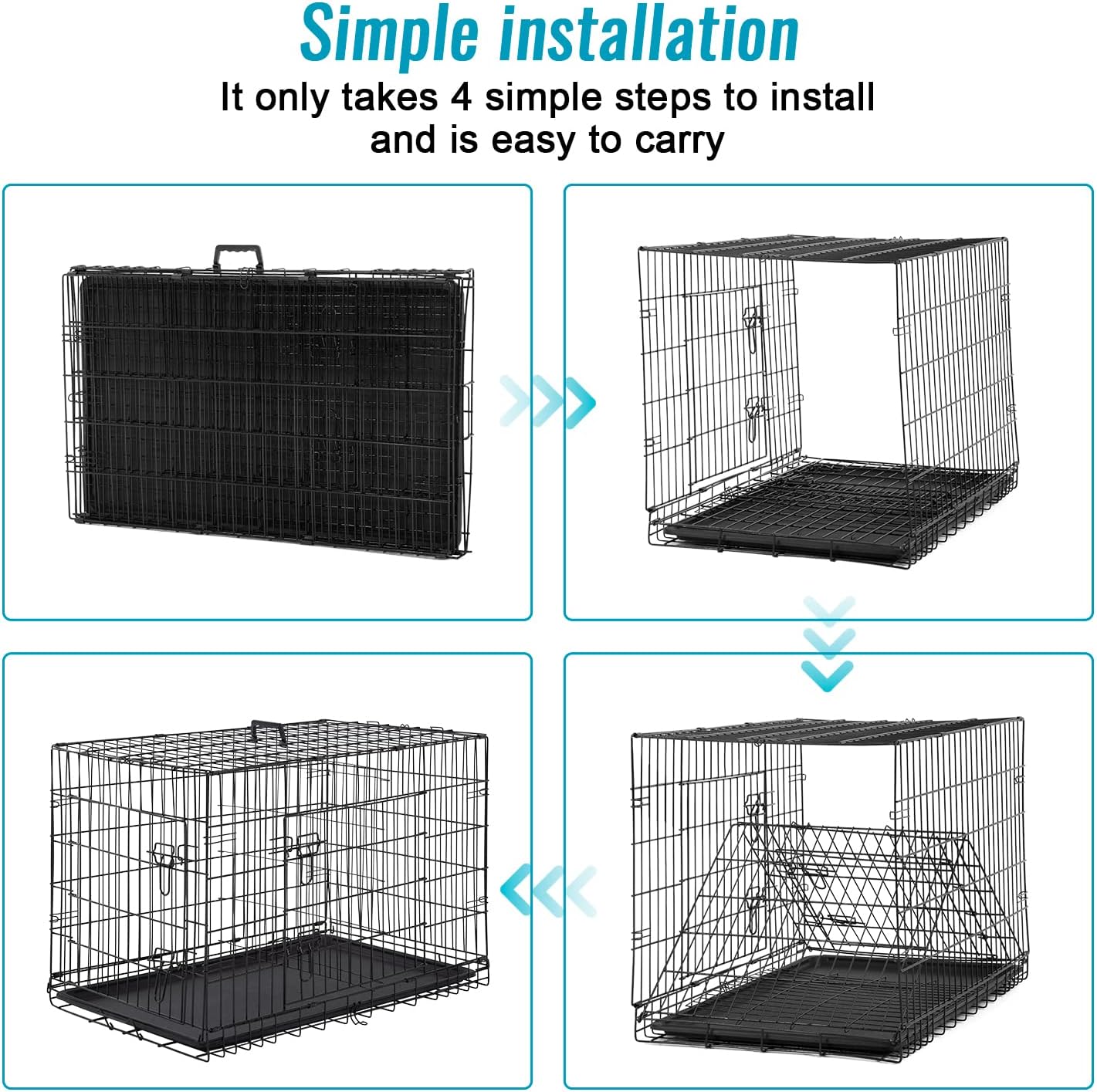 FDW Dog Crate for Small Dogs 24 Inch Folding Metal WirePet Cage Double Door W/Divider Panel Indoor Outdoor Kennel Leak-Proof Plastic Tray,Black