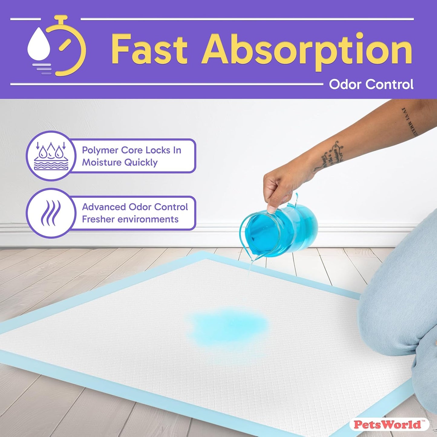 PETSWORLD Puppy Pads, 23x36 Inch, 1800 Count - Puppy Pee Pads for Dogs, Tear Resistant, Economy Value, Super-Absorbent Polymer Gel Core, Perfect for Puppies, Smaller Dogs