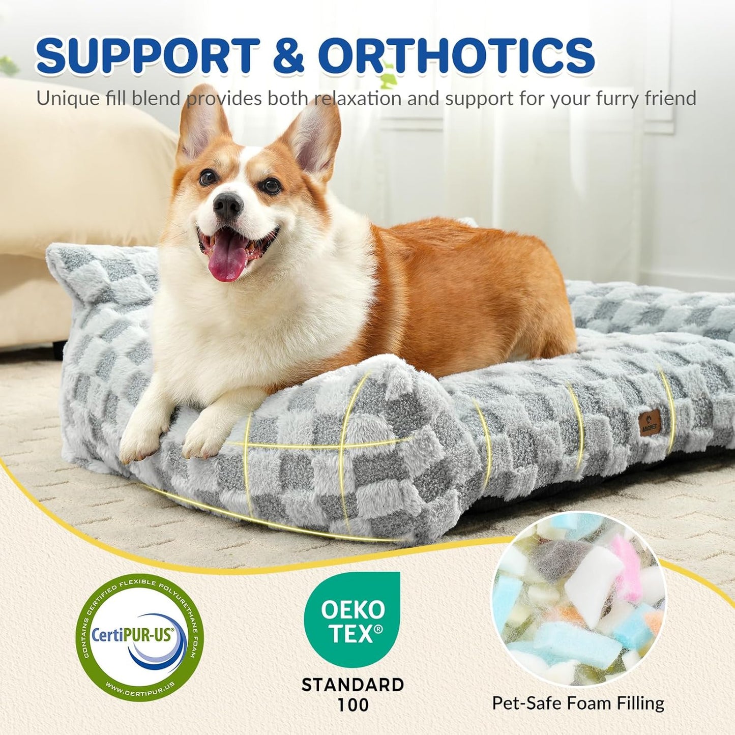 Cat Bed Cats Couch for Puppy and Kitten, Fluffy Pet Couch Small Dog Sofa Bed, Supportive Cat Sofa for Indoor Cats, Washable Cover & Non-Slip, 26 inch, Grey