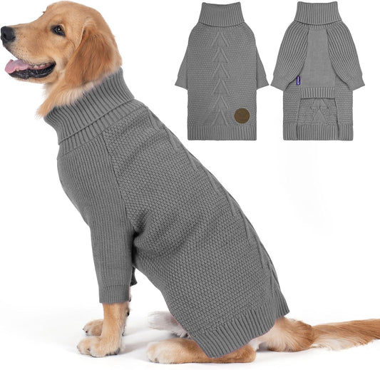 cyeollo 4XL Dog Sweater,Knitwear Pullover Sweaters Turtleneck Fall Winter Dog Clothes Sweaters for Large Dogs Male, Grey XXXXL