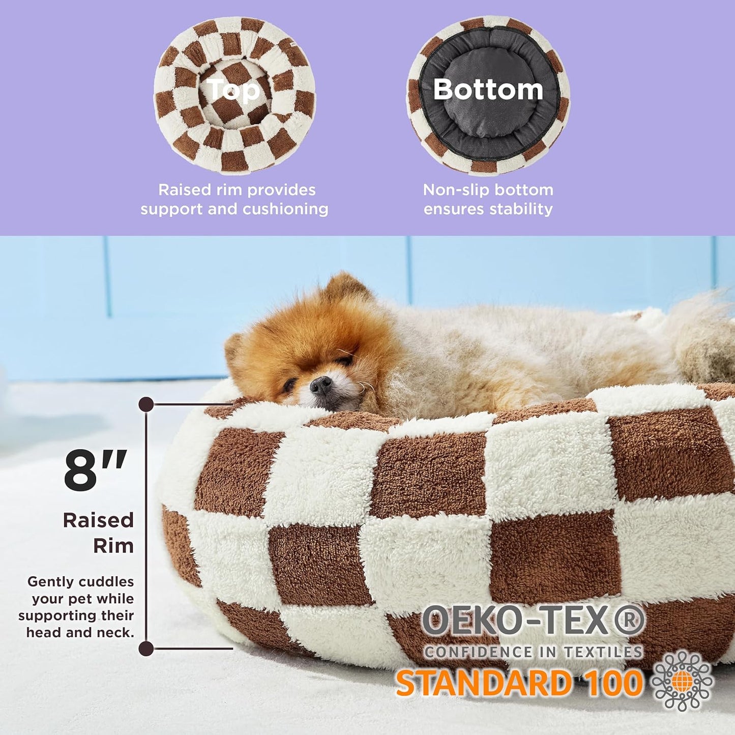 LE SURE Donut Small Dog Bed - Round Cat Beds for Indoor Cats Anti-Anxiety Calming Pet Beds, Washable Cute Modern Beds with Teddy Sherpa Plush & Anti Slip Bottom Brwon