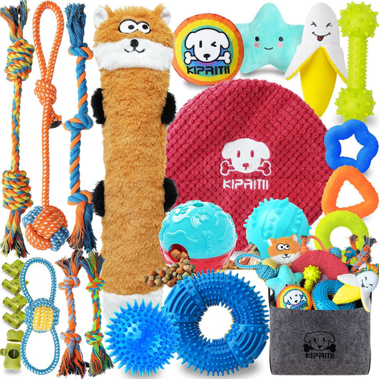 KIPRITII Puppy Toys for Dog Teething -25 Pack Various Puppy Chew Toys with Rope Toys, Dog Treat Balls & Squeaky Toy for Puppy and Small Dogs