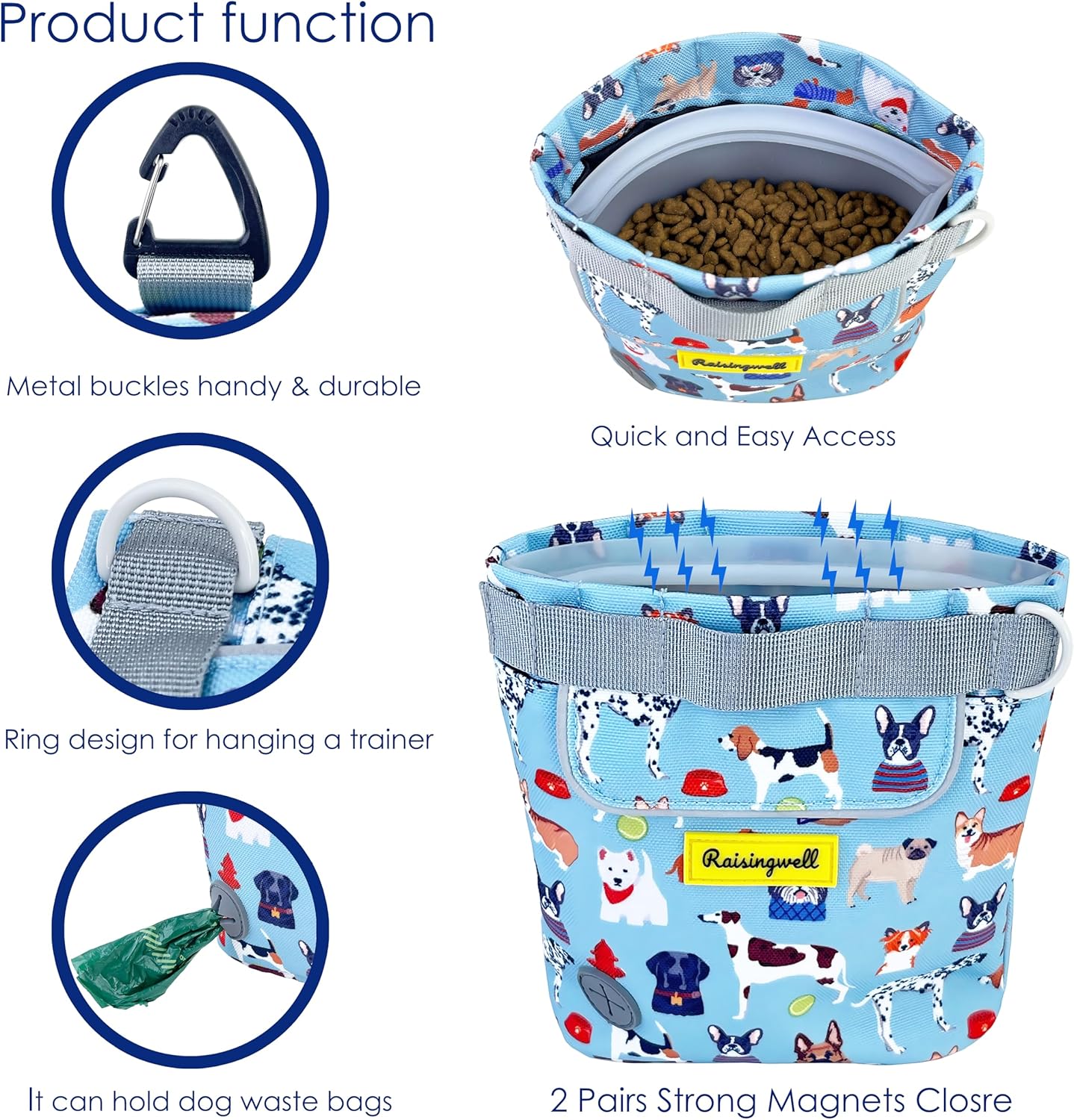 Dog Treat Pouch for Pet Walking and Training with Clicker 2 Cup Silicone Bag Small Fanny Pack Holder for Puppy Snack Dispenser Kit for Leash and Outdoor Use (Dog Puzzle)