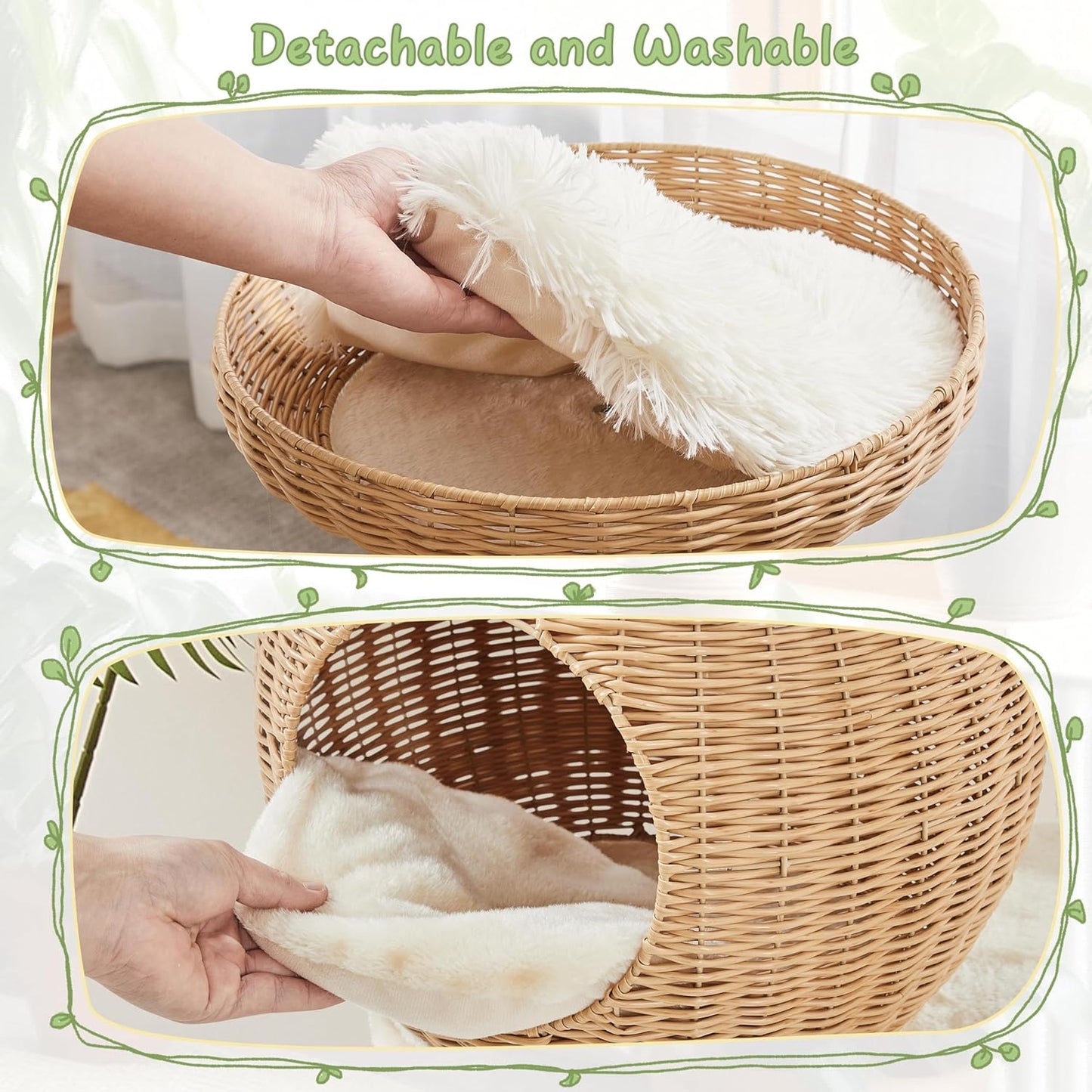 Yaheetech 54in Rattan Cat Tree, Modern Tower with Breathable Woven Condo, Scratching Posts & Washable Cushions, Naturally Cool in Summer, Cute Furniture for Indoor Cats