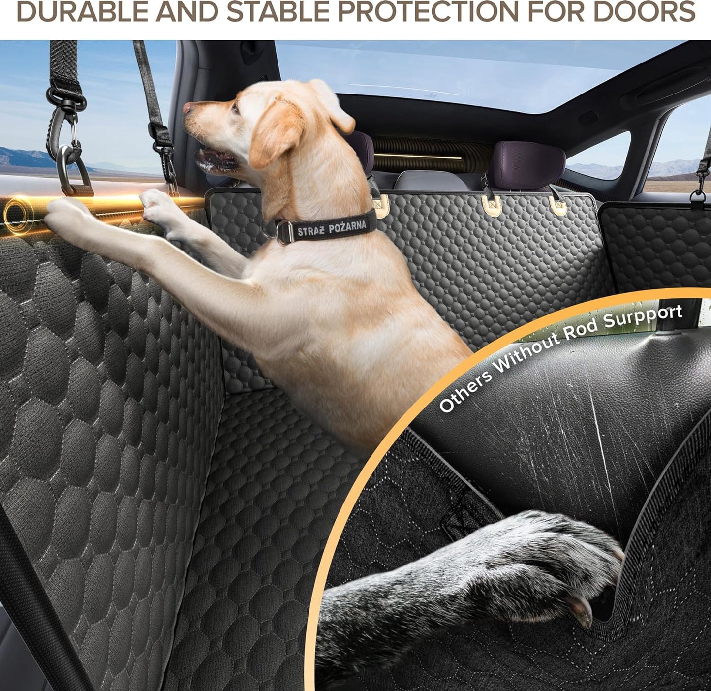 Back Seat Extender for Dogs, PVC Rods Support and Hard Bottom Car Seat Cover for Dogs, Heavy Duty Dog Car Seat Cover for Back Seat, Dog Hammock for Car, Waterproof Pet Bed For Car, SUV, Truck