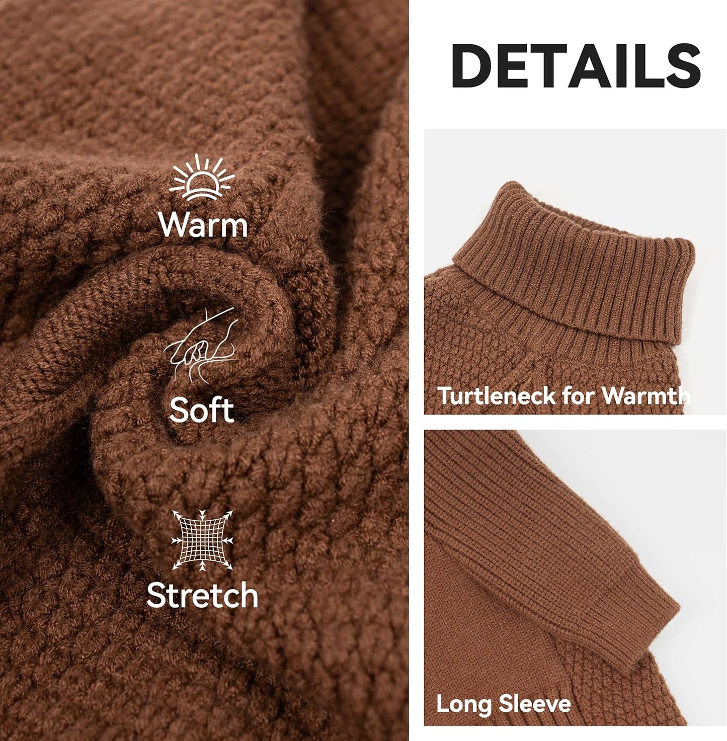 cyeollo Warm Small Dog Sweater, Knit Cold Weather Doggy Sweaters for Small Dogs Boy Pullover Winter Dog Clothes with Turtleneck for Indoor & Outdoor Wear, Brown M