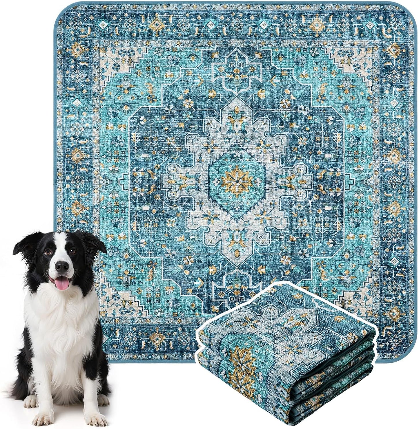 HAOCOO Washable Pee Pads for Dogs, (2 Pack) 3Ft x 3Ft Reusable Puppy Training Pads Super Absorbent Waterproof Whelping Pads,Blue Non-Slip Leakproof Potty Pads for Pet Housebreaking