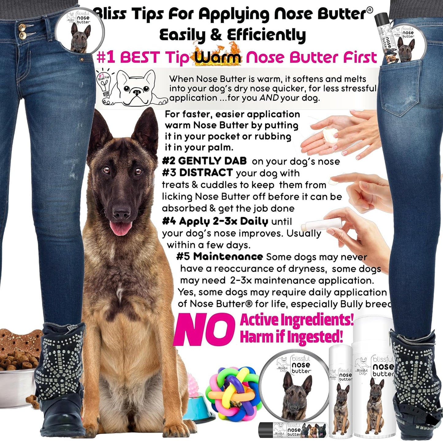 The Blissful Dog Belgian Malinois Nose Butter for Dry, Cracked Skin, Lick-Safe Dog Nose Balm with Moisturizing Shea Butter, Almond, Olive, and Essential Oils, Pet Supplies, Uncented, 2 oz.