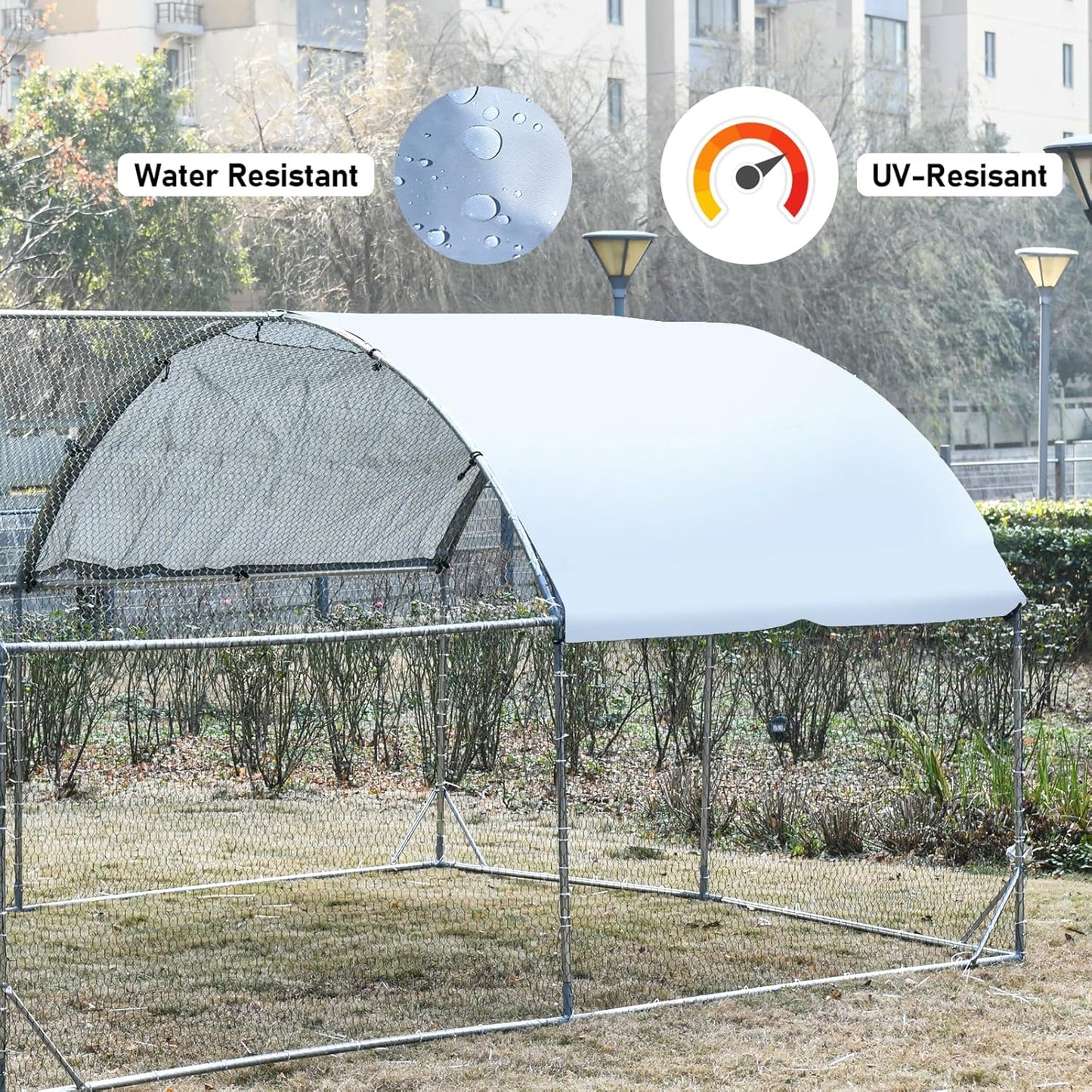 4ever2buy Large Metal Chicken Coop with Run Walk-in Poultry Cage Chicken Runs House Pen Cage Dome Roofed Chicken Coops with Anti-Ultraviolet Cover for Outdoor Yard Farm Use 9.5'W x 12.9'L x 6.3'H