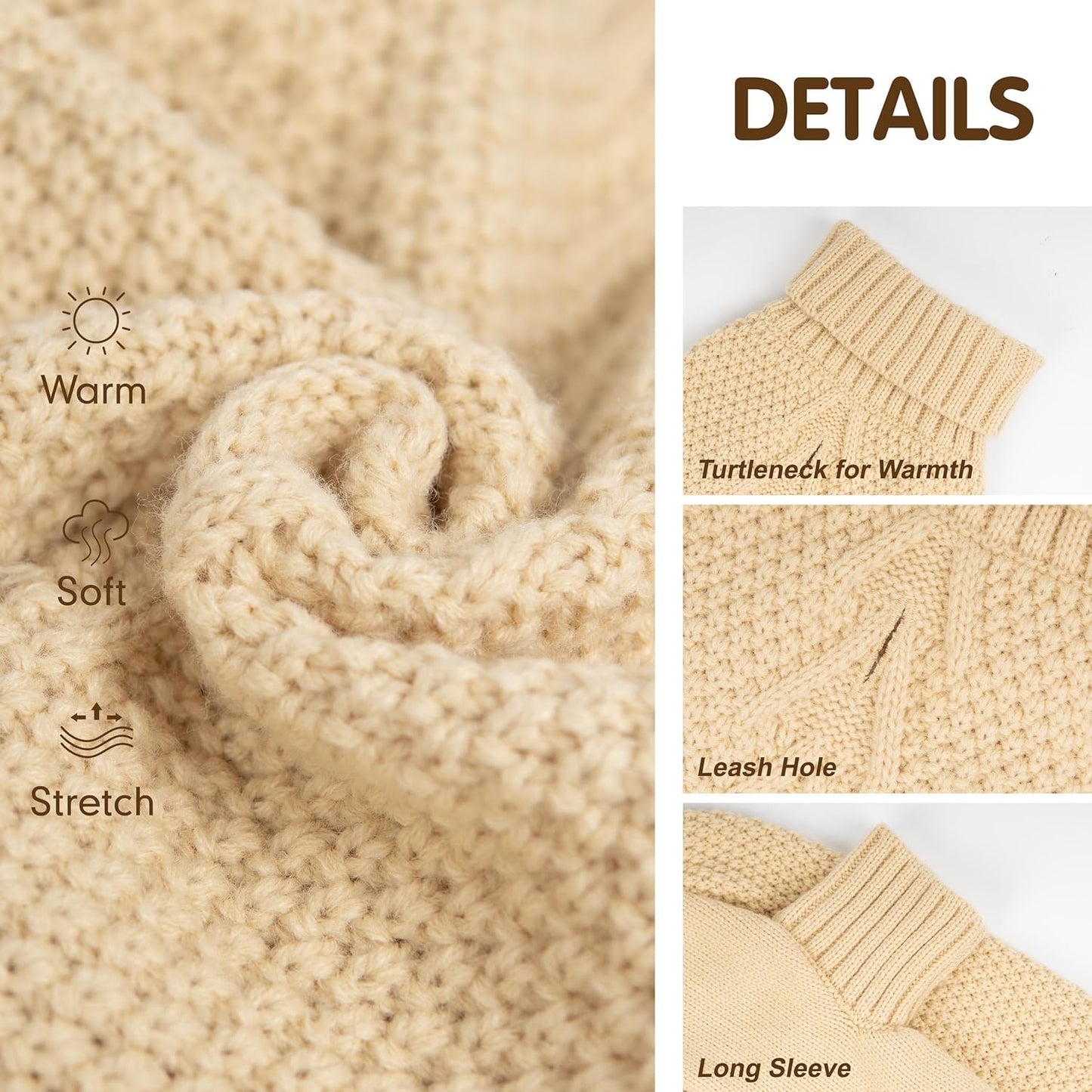 cyeollo Dog Sweater Turtleneck Knitted Sweaters with Leash Hole Winter Clothing Dog Clothes Sweaters for Medium Large Dogs