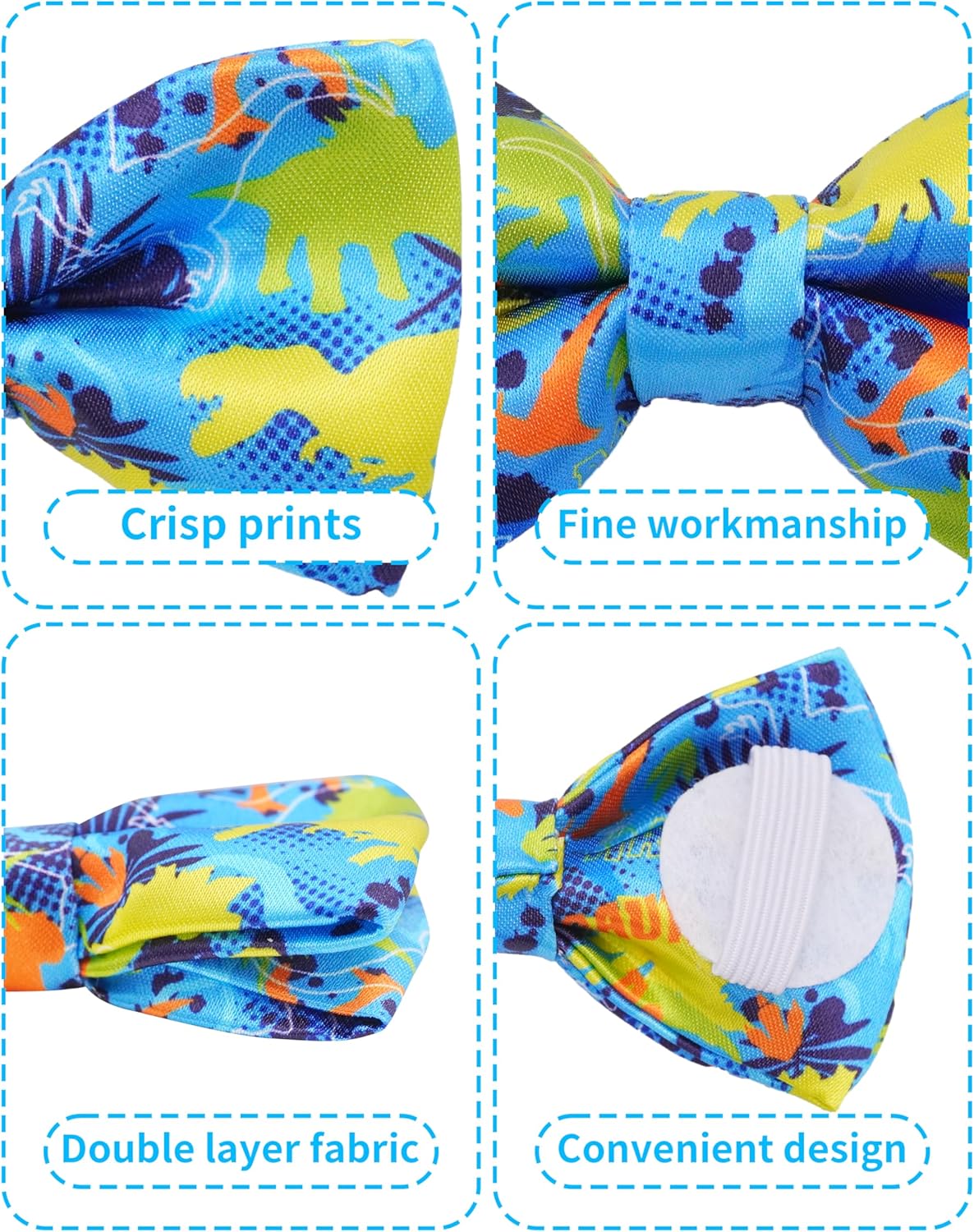 PET SHOW 10 Pack Dinosaur Big Dog Bow Ties for Large Medium Dogs Sliding Collar Attachment Bowties Bowknots Holiday Party Pet Grooming Accessories(Large)