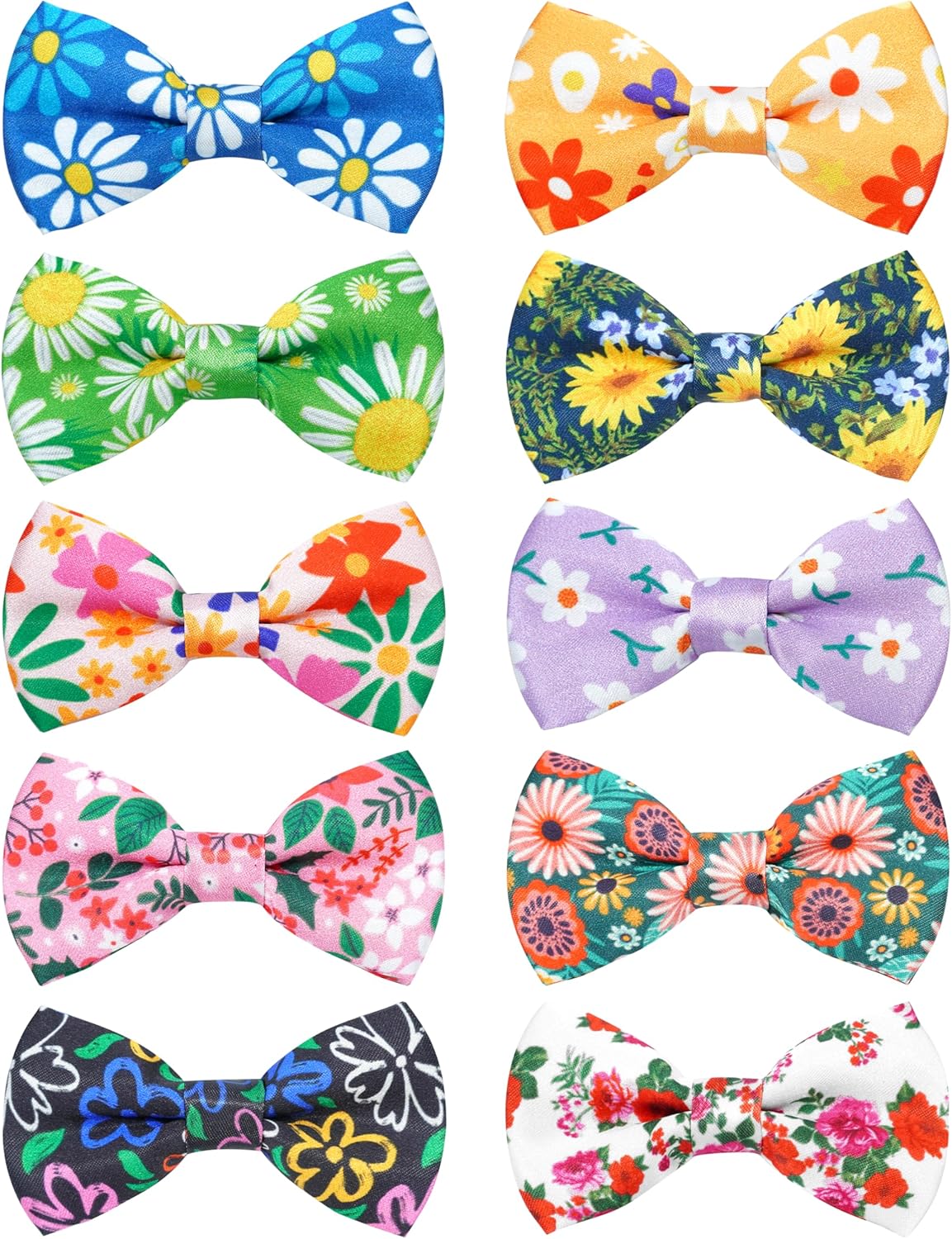 PET SHOW 10 Pack Floral Big Dog Bow Ties for Large Medium Dogs Sliding Collar Attachments Spring Bowties Sunflower Rose Bowknots Party Holiday Pet Grooming Accessories(Large)