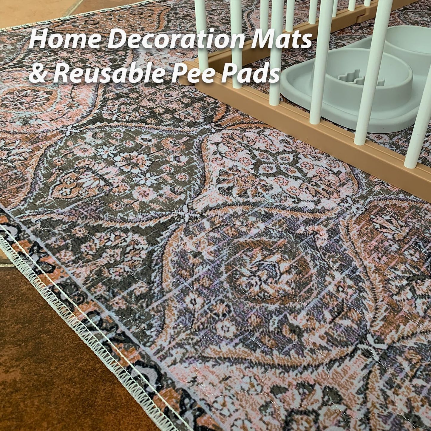 nunubaby Washable Pee Pads for Dogs, Stylish, Non-Slip and Leak-Proof Pee Pads. Reusable Potty Pads for Dogs for Crates and Floors.(Brown/Multi, 24" x36")