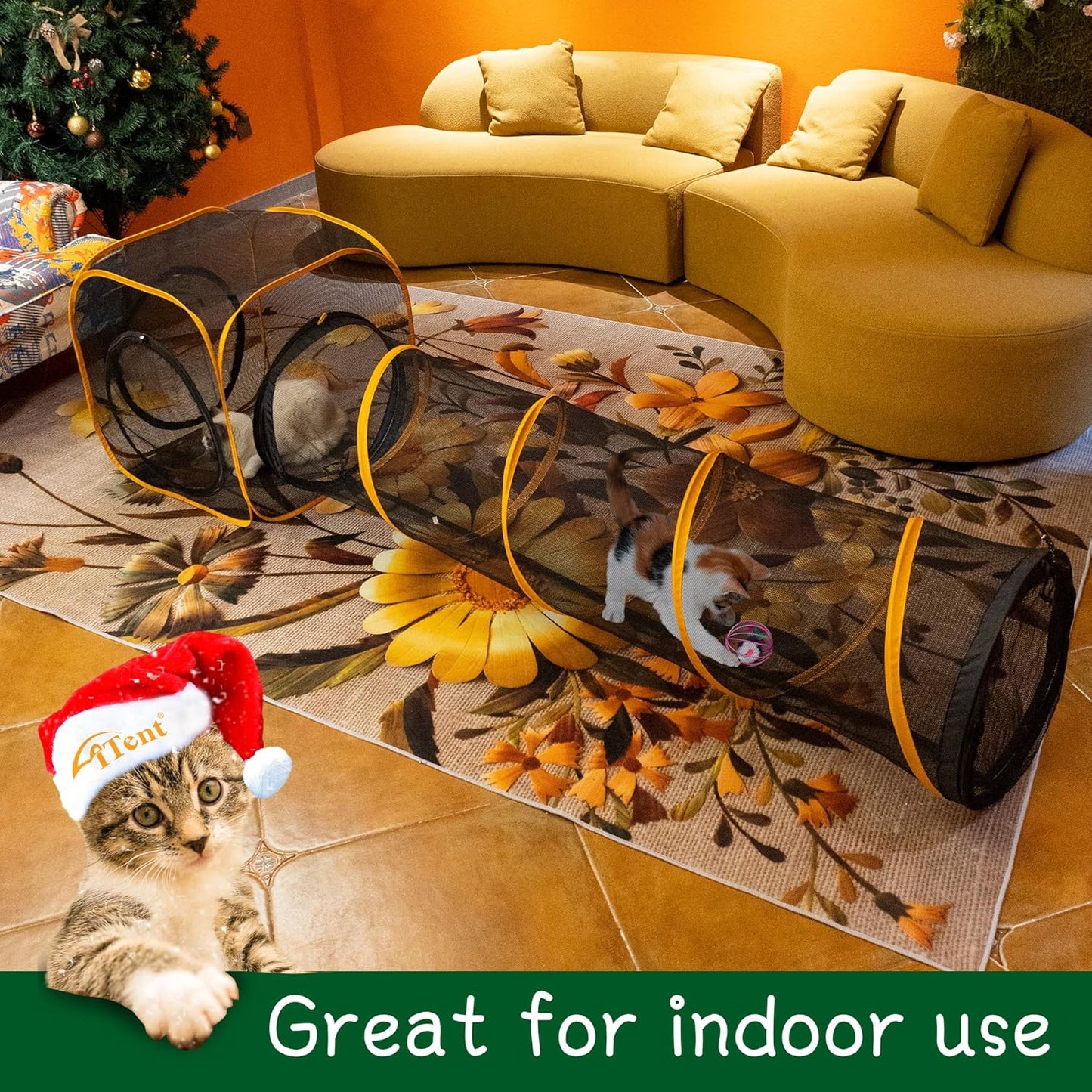 Collapsible Cat Play Tunnel + Cube with Three Ways for Indoor and Outdoor, Cat Enclosure, Tunnel and Tent Connection