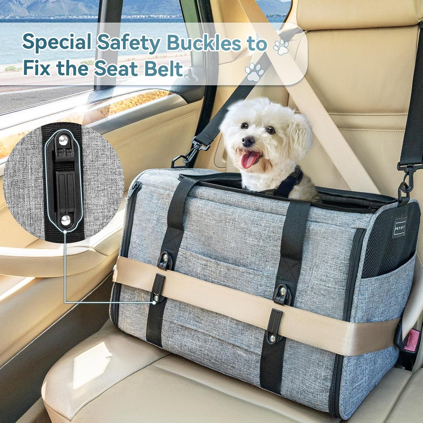 Petsfit Pet Carrier for Large Cats, Cat Carrier for Medium Cats and Puppy up to 20lbs, 4-Sided Breathable Mesh, Escape Proof and Locking Zipper, Sturdy Structure,Grey