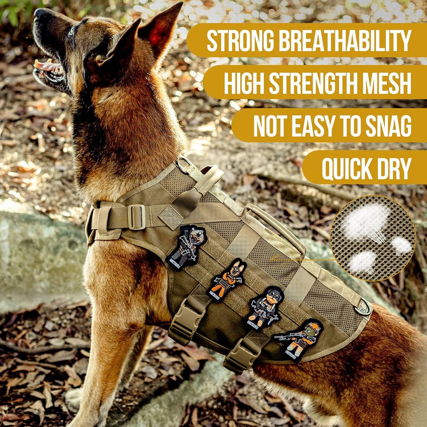 OneTigris No Pull Dog Harness for Small Dog, Mesh Design Breathable Military Dog Molle Vests with Handles, Service Dog Vest Harness for Walking Hiking Training