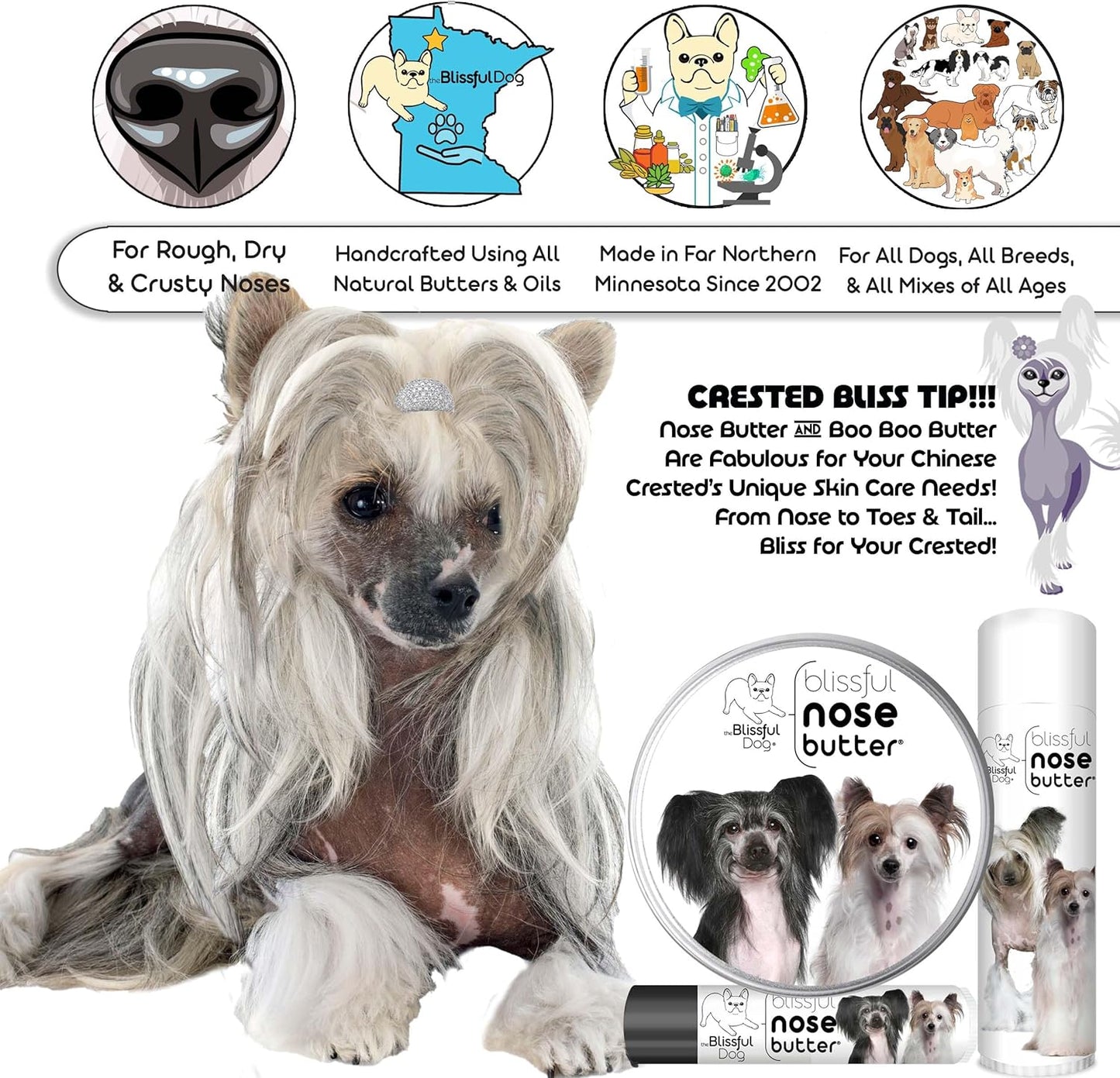 The Blissful Dog Chinese Crested Unscented Nose Butter, 2-Ounce