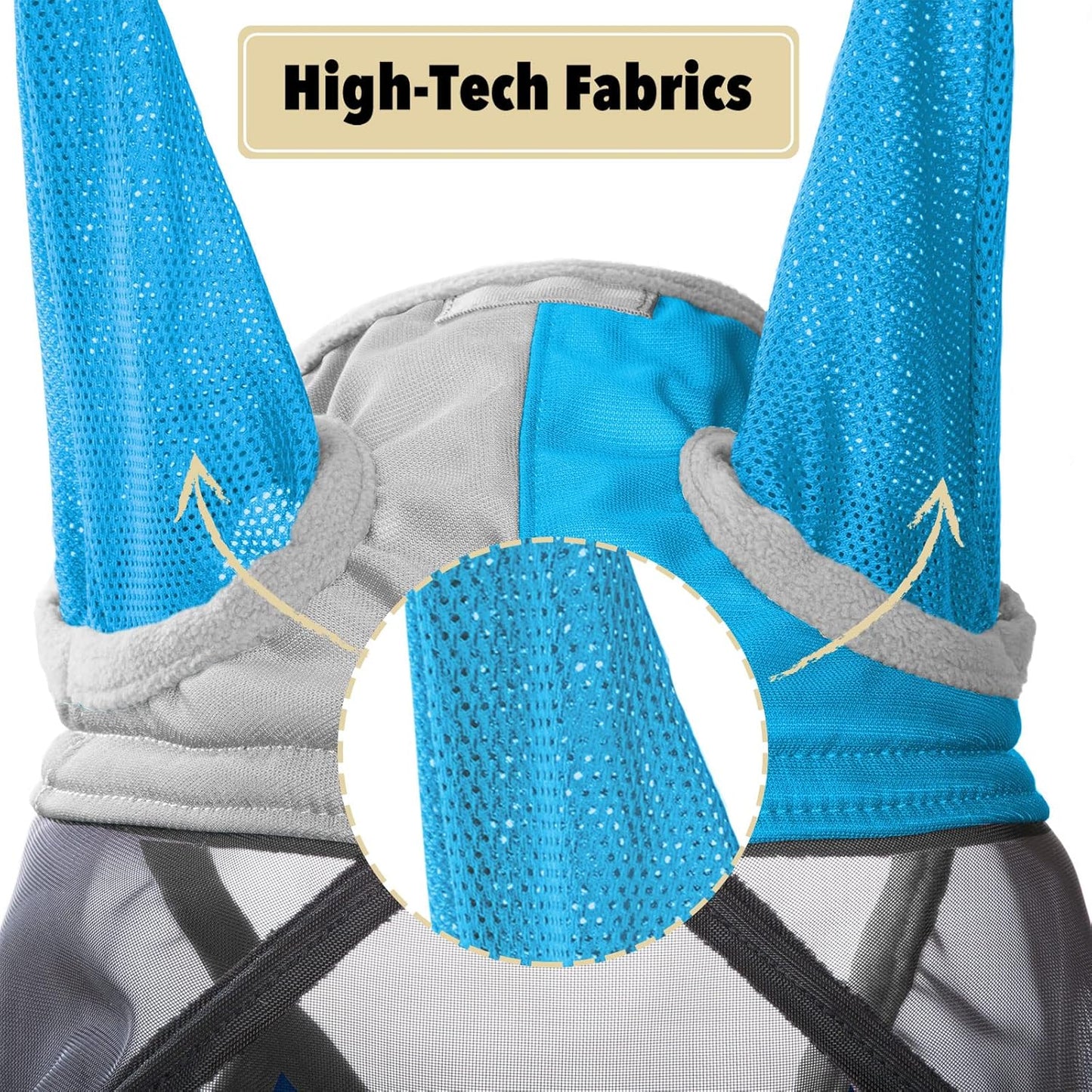 Harrison Howard Pro Luminous Horse Fly Mask Standard with Ears UV Protection for Horse Azure Blue/Silver XL Extra Full Size