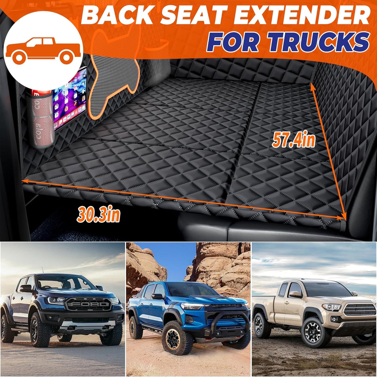 Dog Back Seat Extender for Truck, Hard Bottom Dog Car Seat Cover-Strong Support Waterproof Scratch-Proof Pet Hammock for Full Size F150/RAM1500/Silverado Crew Cab Pickup, Black