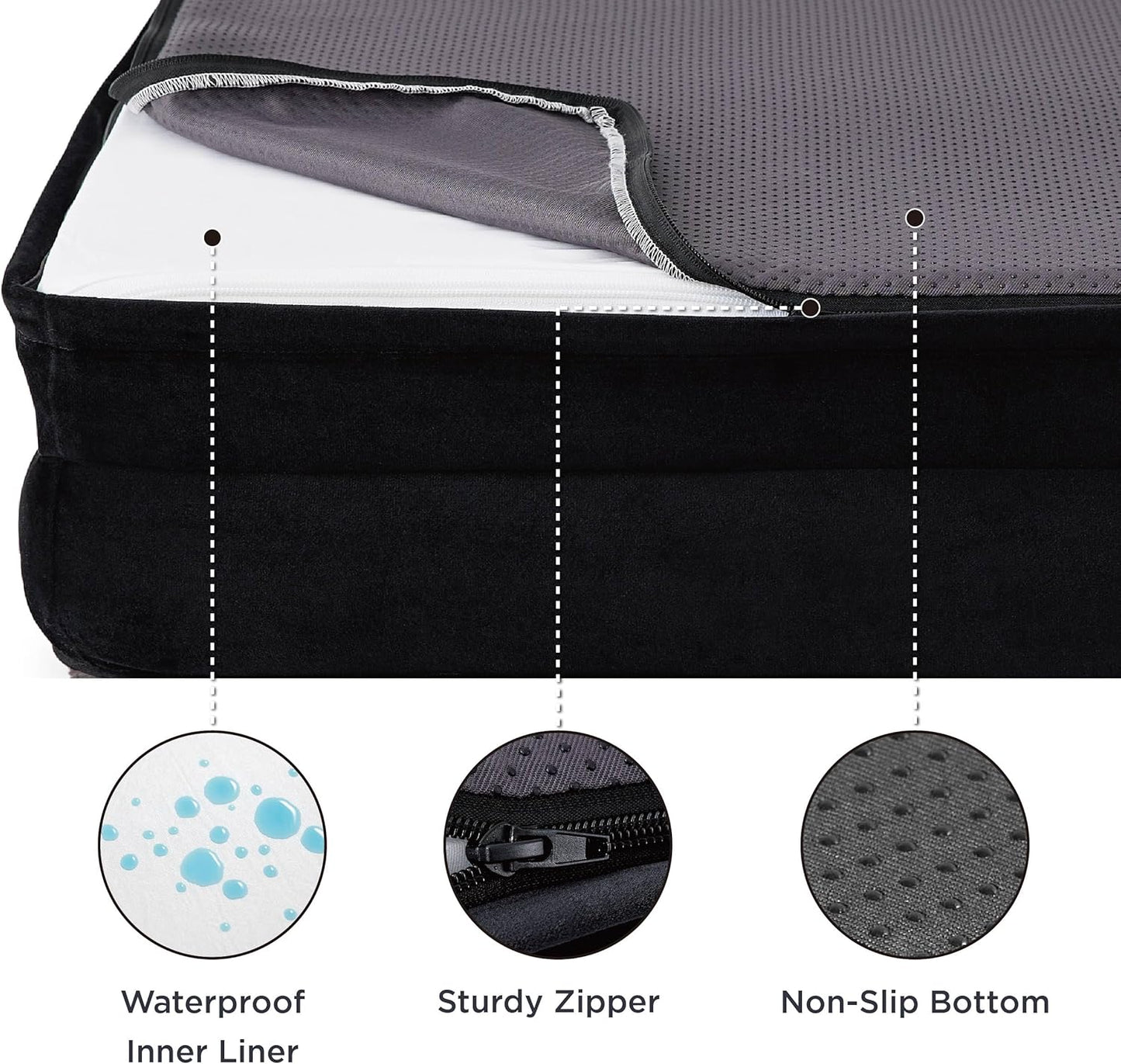 Bedsure Orthopedic Dog Beds for Small Dogs - Washable Small Dog Cat Bed Waterproof, Comfort Pet Couch Sofa with Washable Removable Cover, Pets Bed with Nonskid Bottom, Plush-Black, 24"