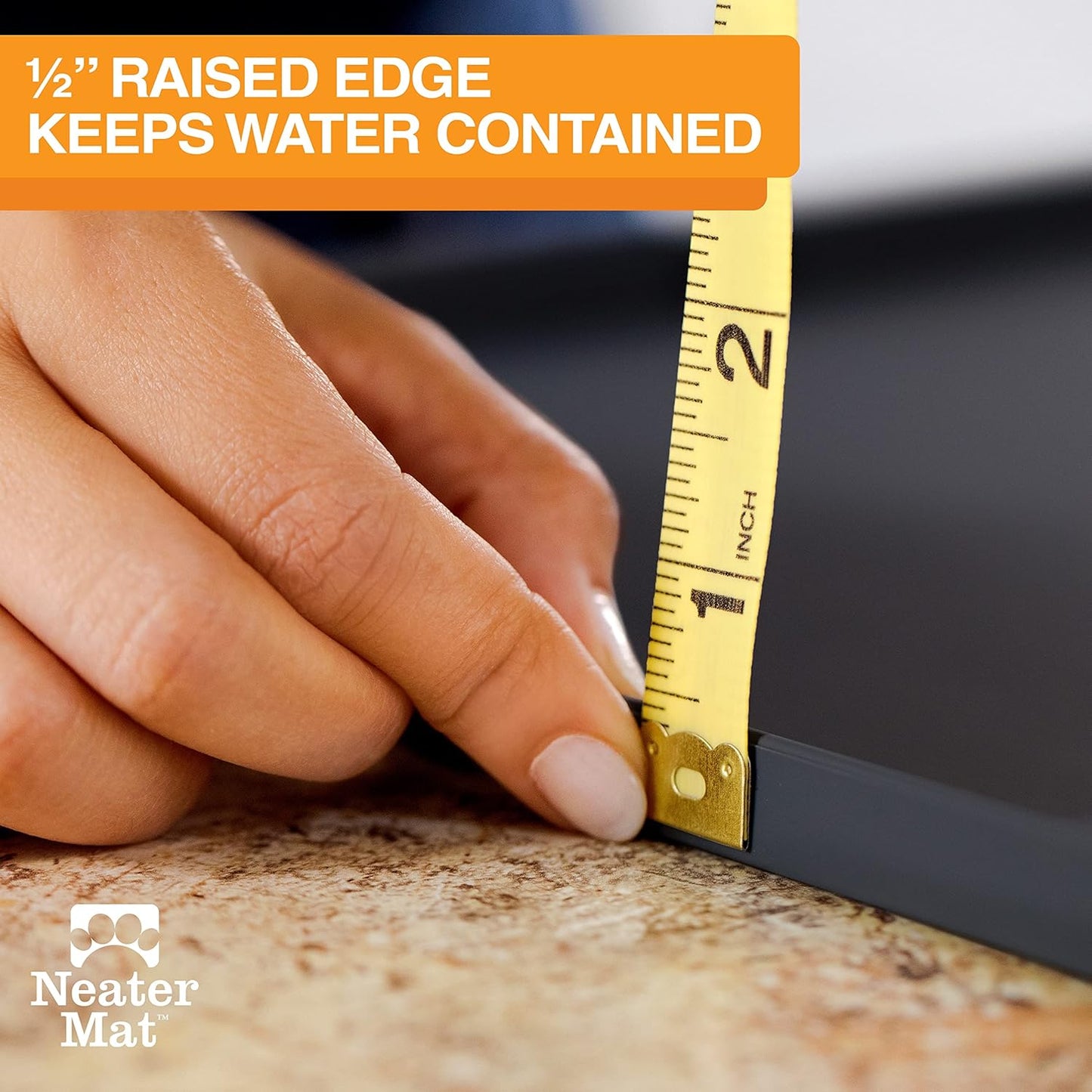 Neater Pet Brands Neater Mat Pet Mats for Food and Water, Cat & Dog Bowl Mat Waterproof Silicone, Feeding Tray, Dog Food Mats for Floors, Placemat w/Raised Edge for Under Bowls, 16” x 10”, Black