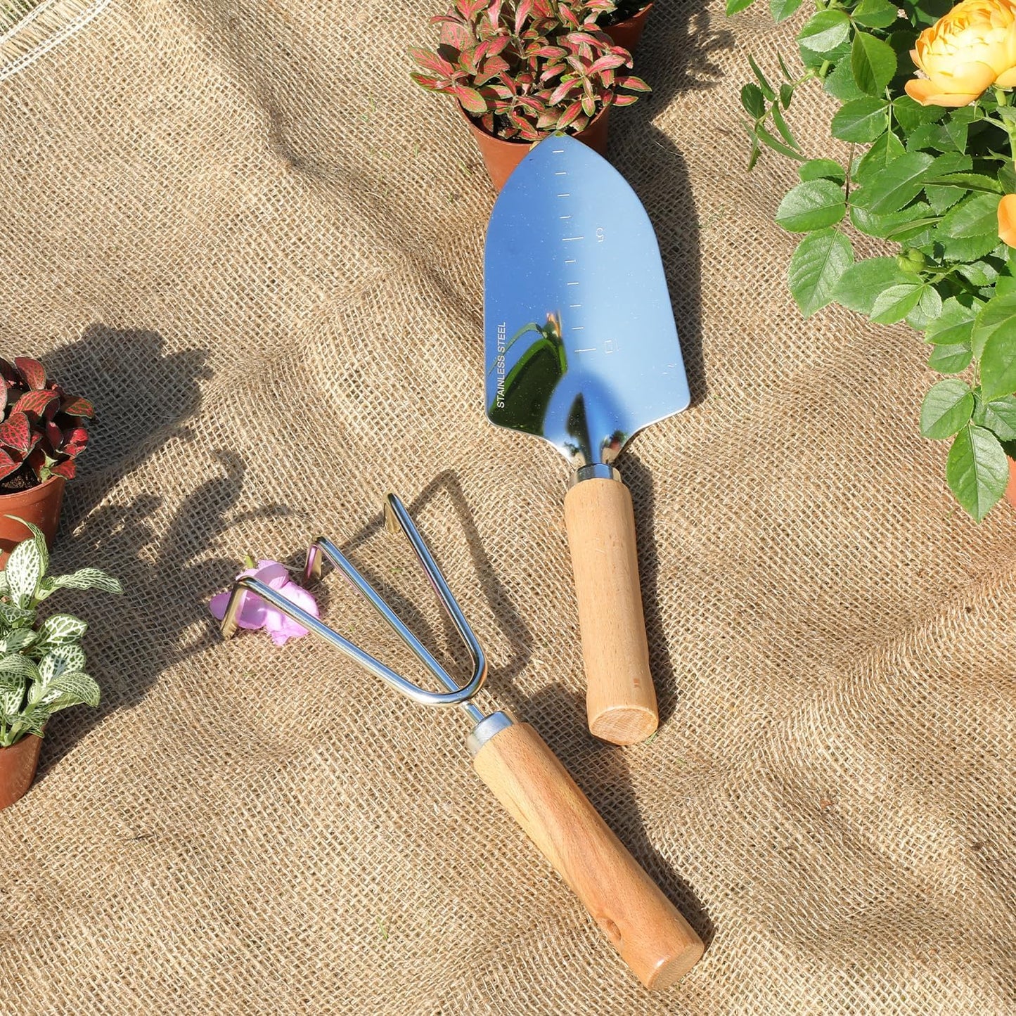 Garden Tool Set, 2 Pieces Stainless Steel Heavy Duty Garden Tools, Gardening Kit with Wooden Handle Garden Hand Tools, Durable Garden Tools for Gardening, Gardening Gifts for Women Men