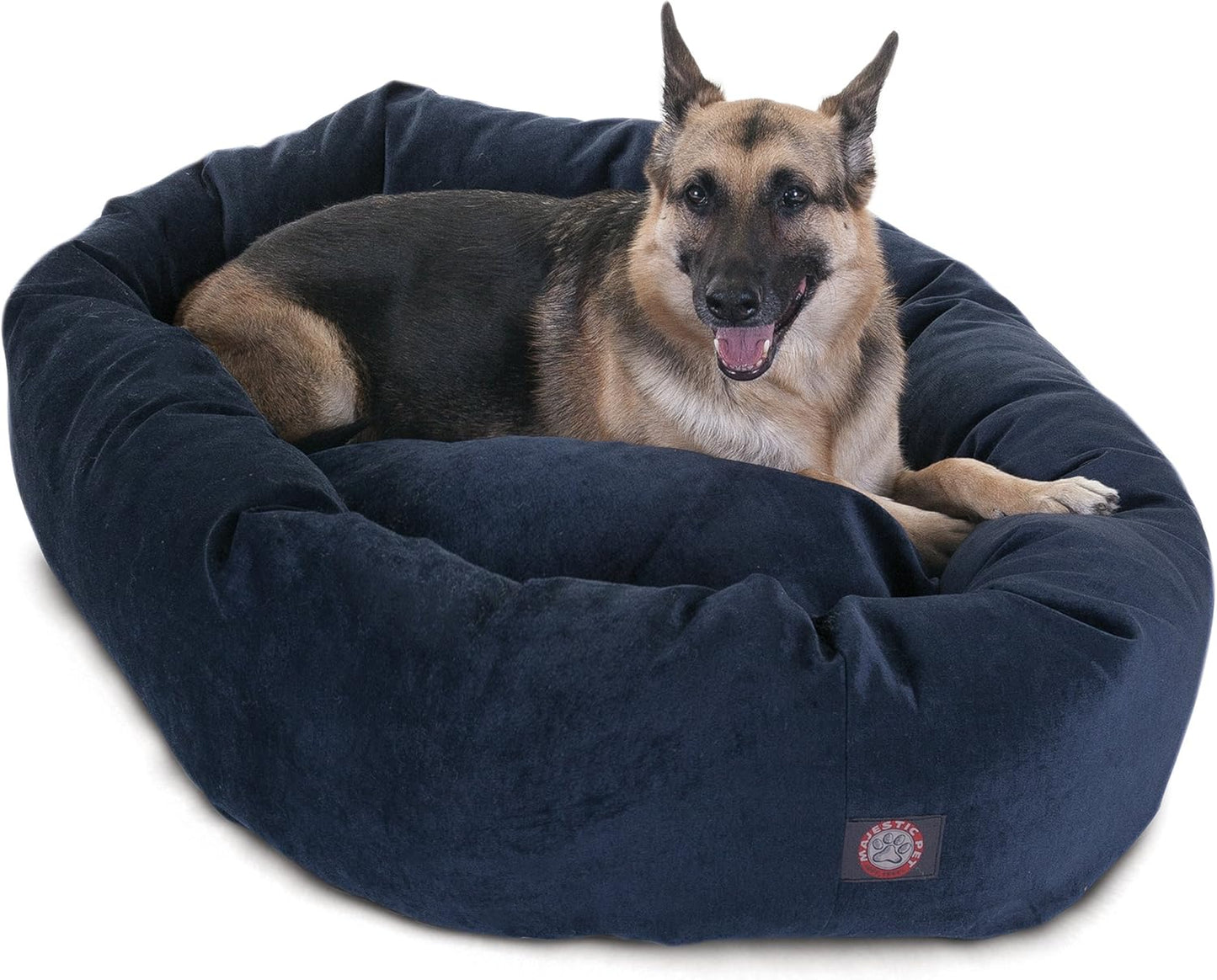 Majestic Pet 52 Inch Micro Velvet Calming Dog Bed Washable 52x35x11 (inch) – Cozy Soft Round Donut Dog Bed with Spine for Head Support -Pet Bed X- Large – Navy (2025)