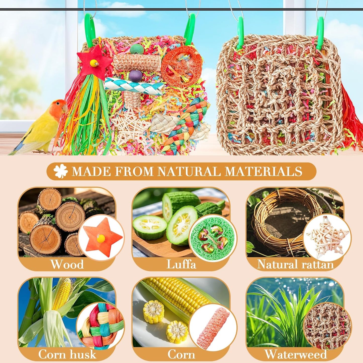 Bird Toys For Cockatiels, Tyotrbs Bird Toys For Conures Parakeet Toy BirdsToy For Parrots Birds Foraging Toy ParrotToys BirdCage Accessories Lovebird Cage Accessories for Small Birds