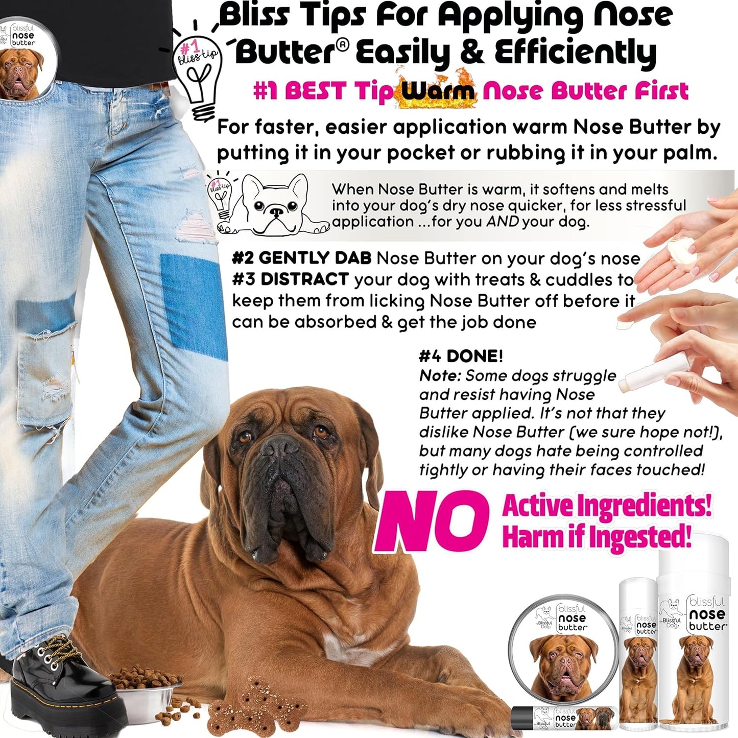 The Blissful Dog Dogue De Bordeaux Nose Butter, Versatile Dog Nose Balm for Dry Nose, Handcrafted Nose Moisturizer, Easy-to-Apply Dog Essentials, Unscented, 1 oz.
