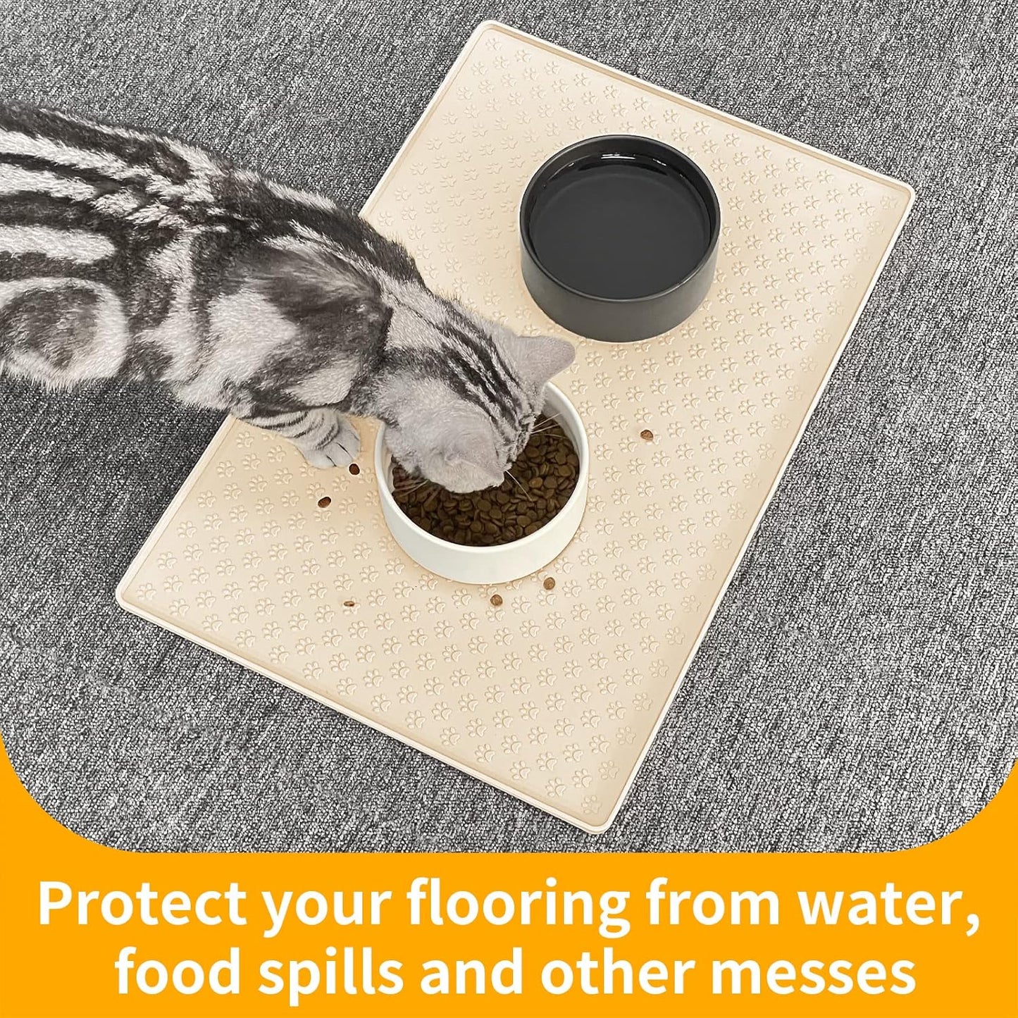 Ptlom Silicone Pet Placemat for Dog and Cat, Waterproof Non-Slip Pet Feeding Bowl Mats for Food and Water, Small Medium Large Tray Mat Prevent Residues from Spilling to Floor, Beige, 24.5" 16.5"