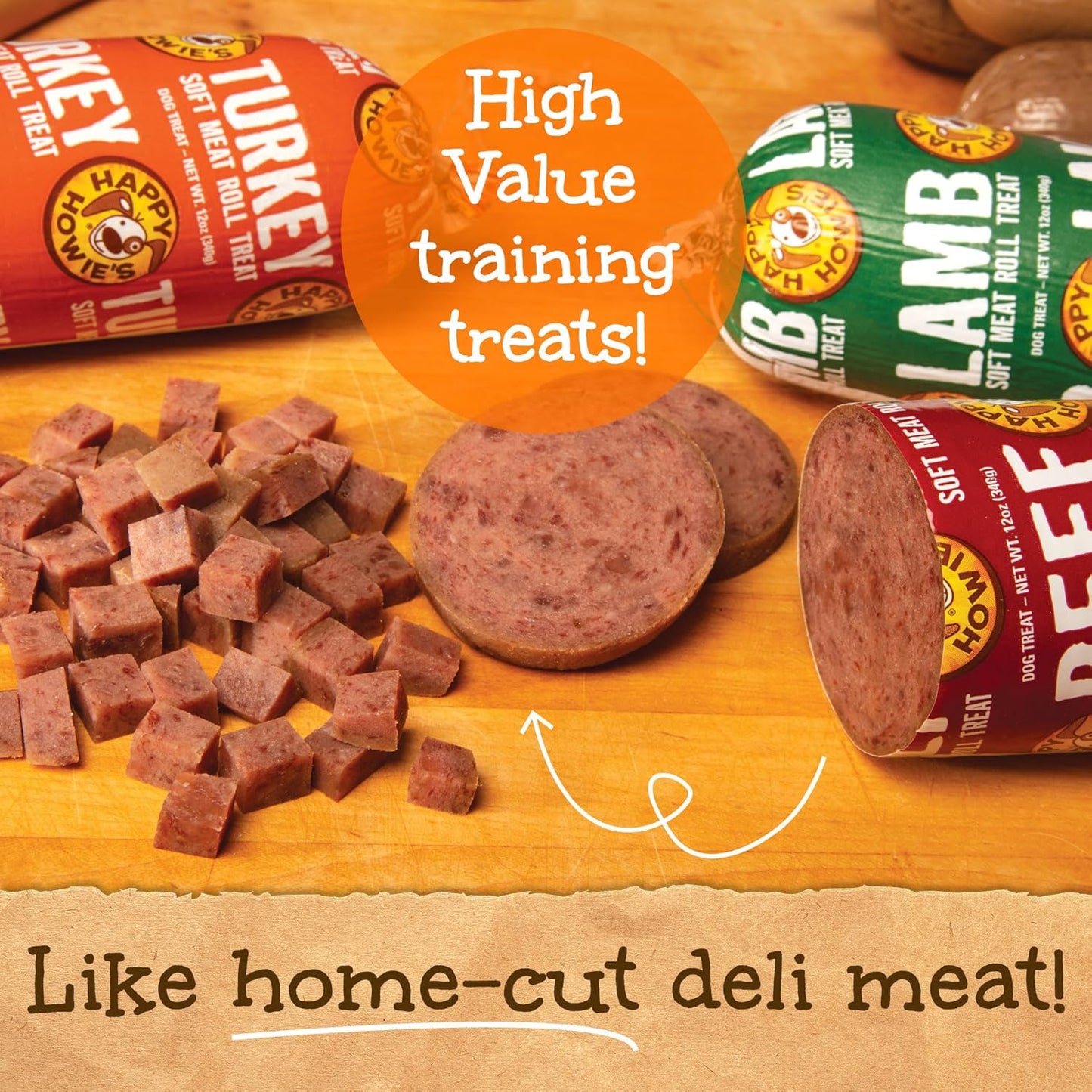 Happy Howie's Soft Meat Roll Treat - Soft Dog Food Rolls, Natural Ingredients, for All Dogs, Made in USA - Beef, Lamb, Turkey, 7 Oz (Pack of 6)