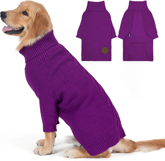 cyeollo 4XL Dog Sweater,Pullover Turtleneck for Large Dogs Classic Knitwear Fall Winter Cold Weather Dog Clothes Warm Pet Apparel Large Big Dogs Sweaters Male, Purple XXXXL