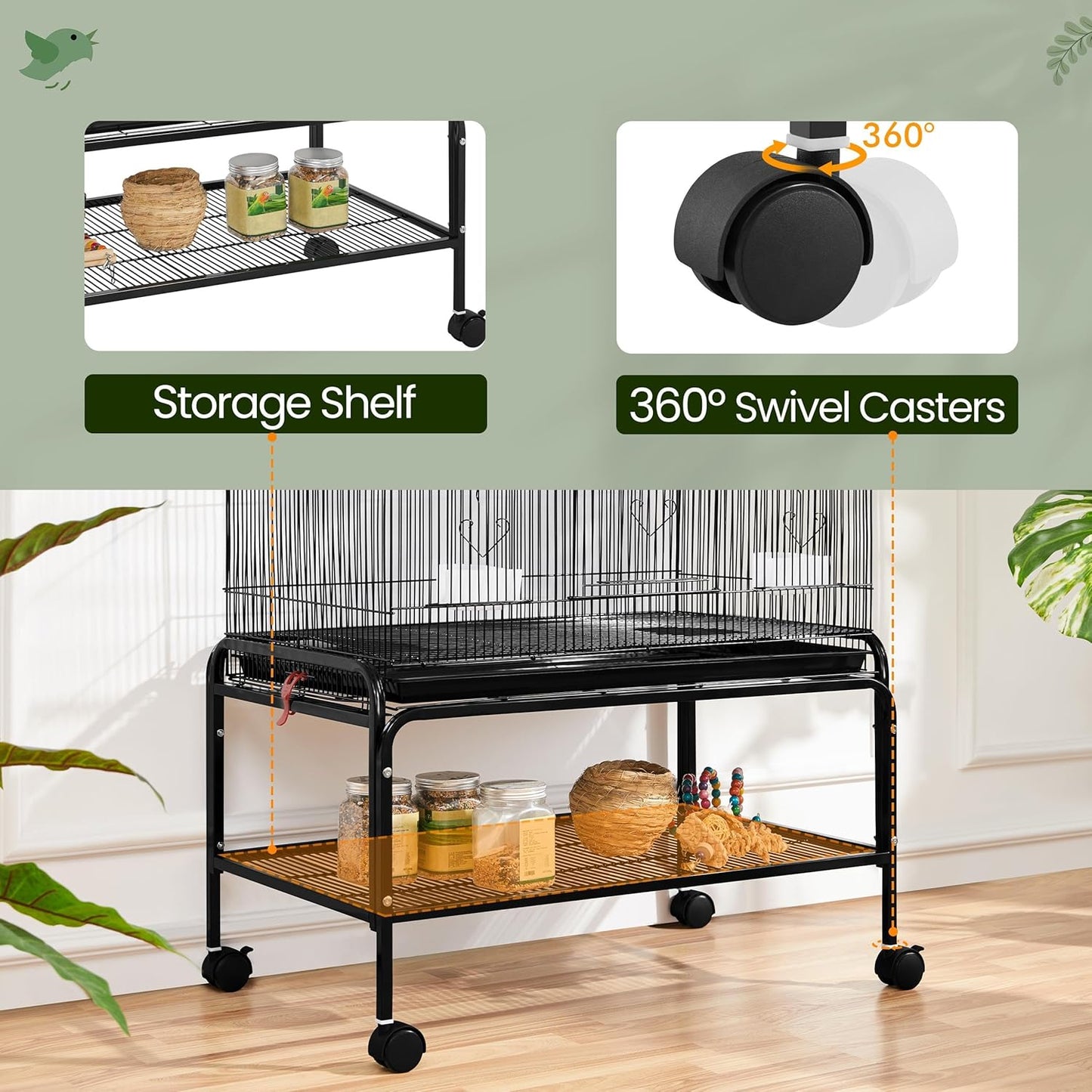 Yaheetech 53'' Large Bird Cage Budgie Cage for Parakeets Cockatiels Conures Lovebirds Parrots with Rolling Stand