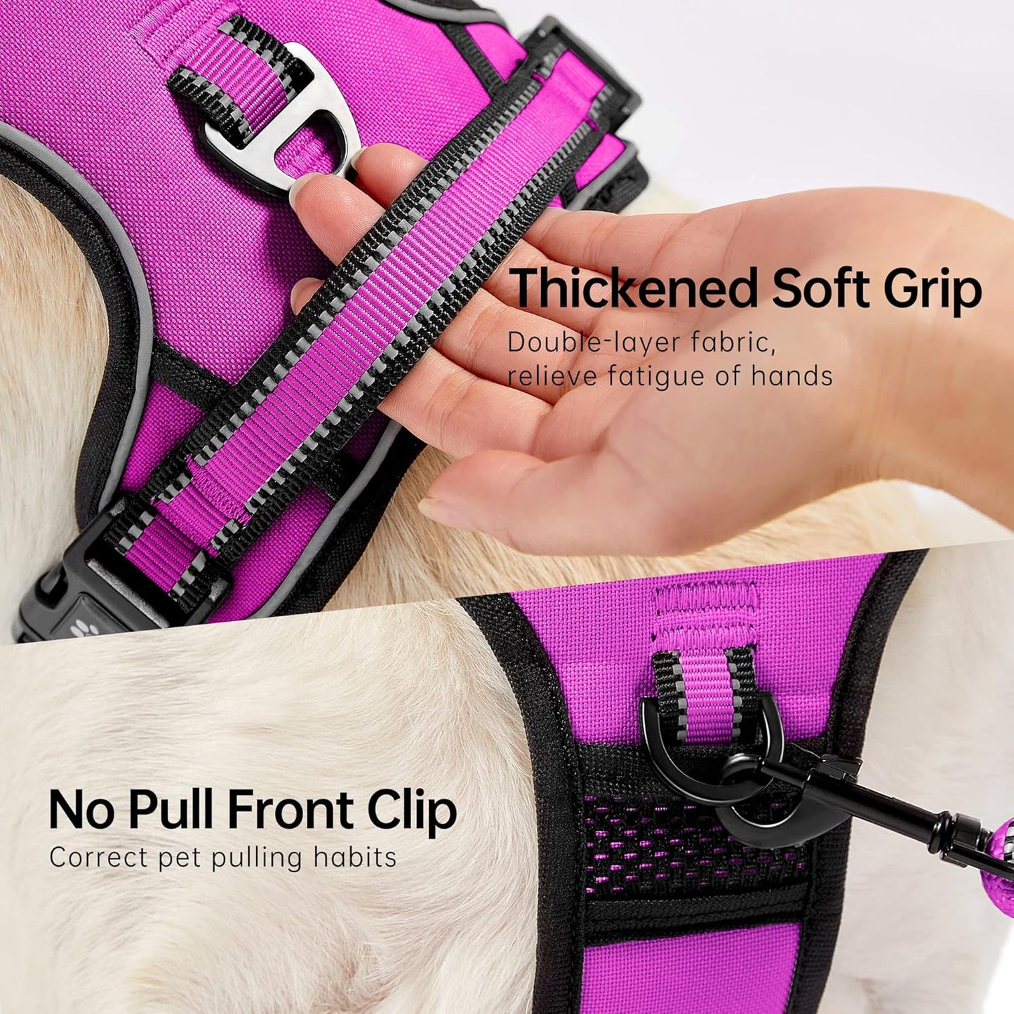 NESTROAD No Pull Dog Harness,Adjustable Oxford Dog Vest Harness with Leash,Reflective No-Choke Pet Harness with Easy Control Soft Handle for Large Dogs(X-Large,Fuchsia Pink)