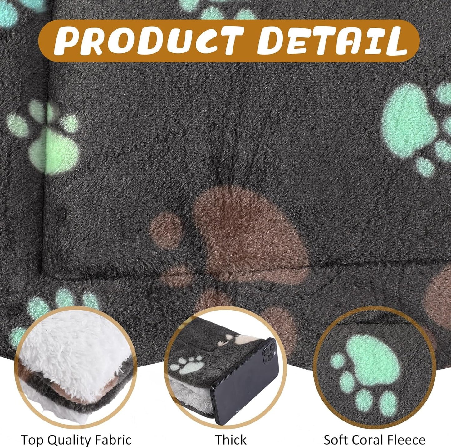 4 Pack Ultra Soft Dog Cat Bed Mat with Cute Prints Reversible Fleece Dog Crate Kennel Pad Cozy Washable Thickened Hamster Guinea Pig Pet Bed Mat for Small Animals(23 x 18 Inches,Black)