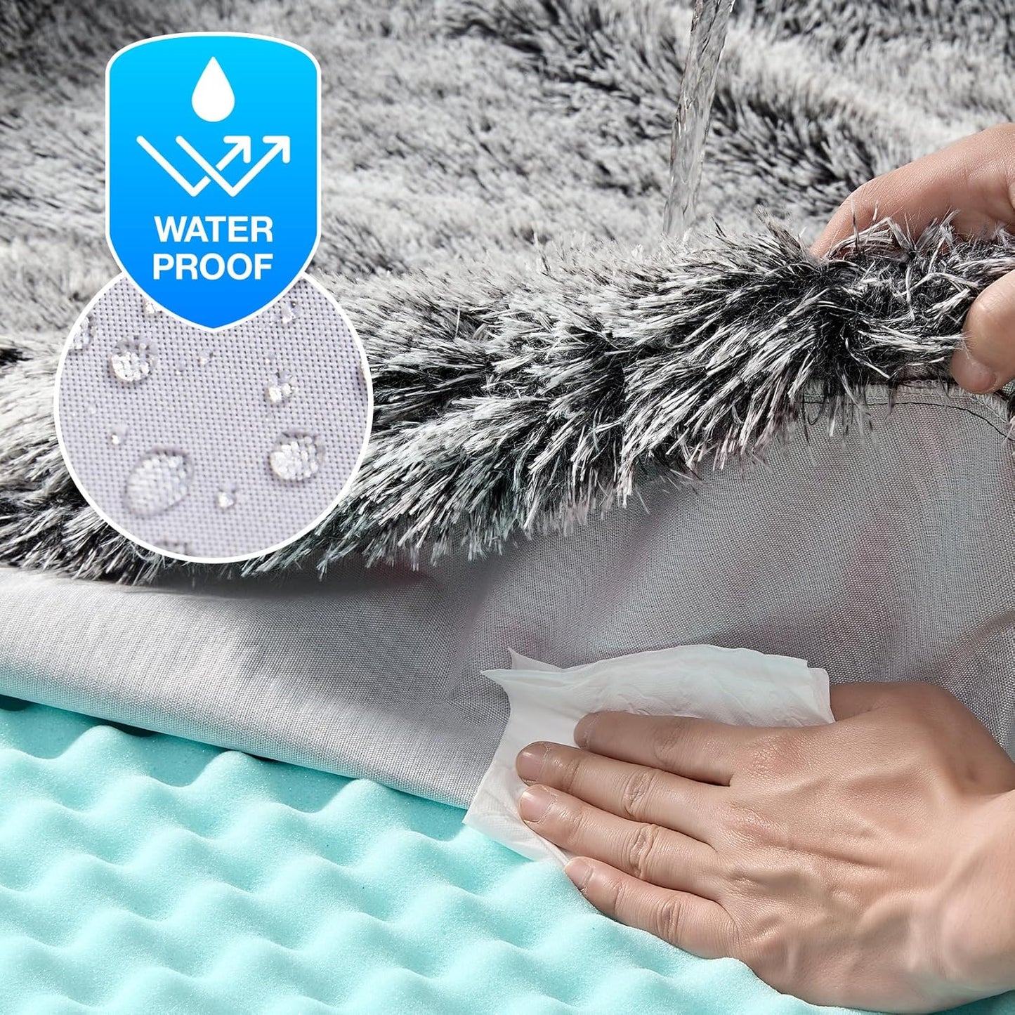 EHEYCIGA Foldable XXL Dog Bed, Faux Fur Fluffy Pet Couch Bed for Extra Large Dogs, Orthopedic Calming Memory Foam Pet Bed, Washable Soft Pet Sofa Bed with Non-Slip Bottom, Faded Black, 54"x38"x7.5"