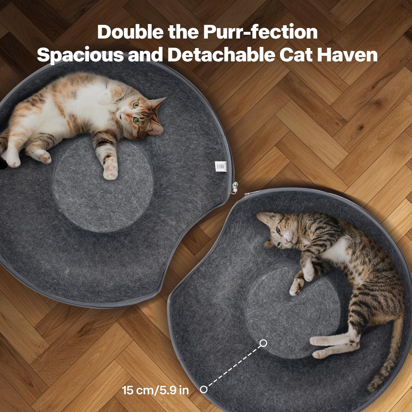 Pawise Peekaboo Cat Cave Donut Tunnel Bed, Cat Tunnel Bed,Bonus Separate Pom-Pom Bell Toy (Not Attached to Cave),Convertible Felt Cats Cave for Indoor Catty(Large)