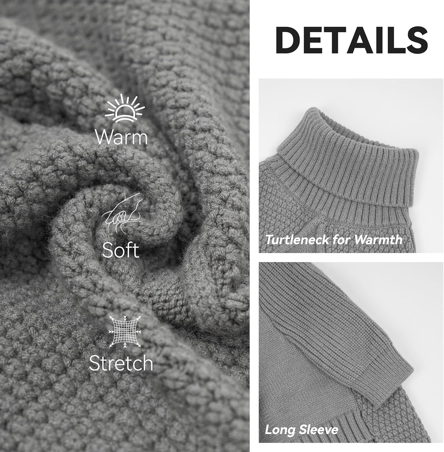 cyeollo Dog Sweater Warm Turtleneck Knitted Sweaters with Sleeve Winter Dog Clothes Sweaters for Dogs, Grey L