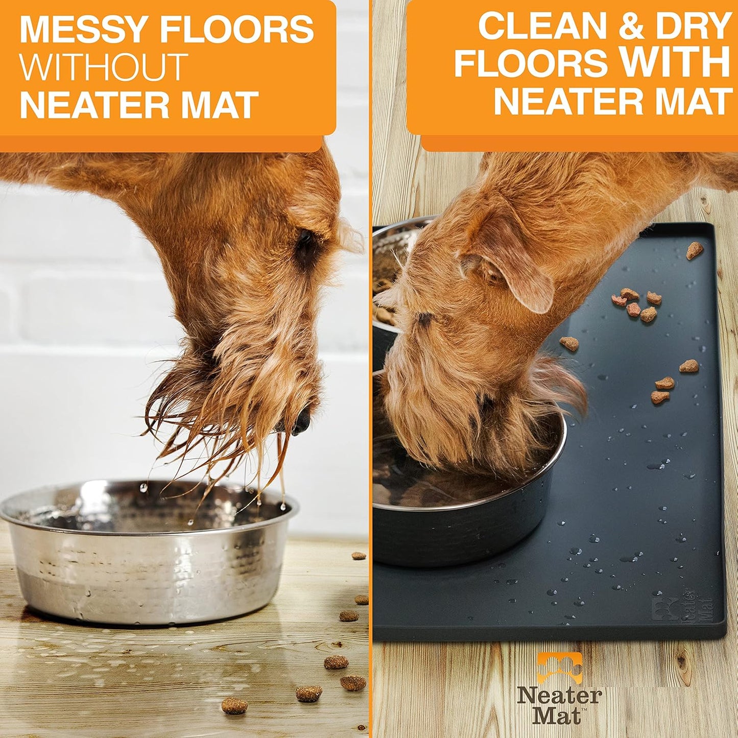 Neater Pet Brands Neater Mat Pet Mats for Food and Water, Cat & Dog Bowl Mat Waterproof Silicone, Feeding Tray, Dog Food Mats for Floors, Placemat w/Raised Edge for Under Bowls, 19” x 12”, Black