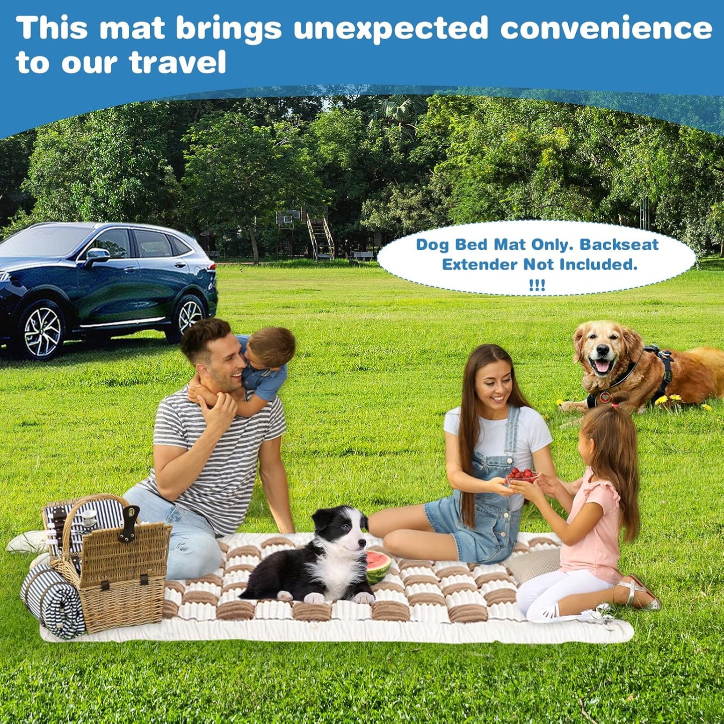 VClife Khaki Plaid Dog Car Bed Mat, Non-Slip Backseat Extender Pet Blanket, Washable Dog Bed Mat for SUVs, Sedans & Small Trucks, Portable Travel Pad for Dogs, Wear Resistant, Pet Friendly, 59"×27.6"