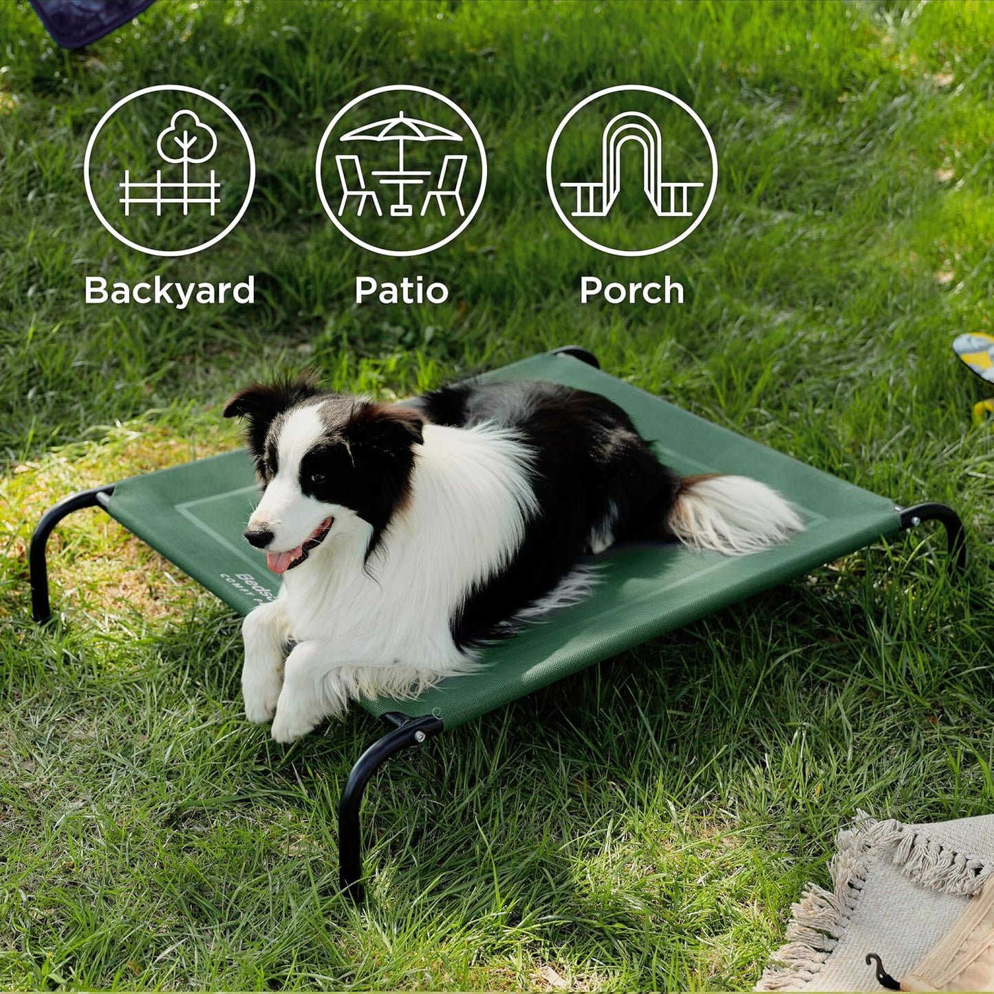 Bedsure Outdoor Elevated Dog Bed Large Sized Dog, Portable Indoor & Outdoor Cooling Raised Cot Pet Hammock Bed with Skid-Resistant Feet, Frame with Breathable Mesh, Green, 49 inches
