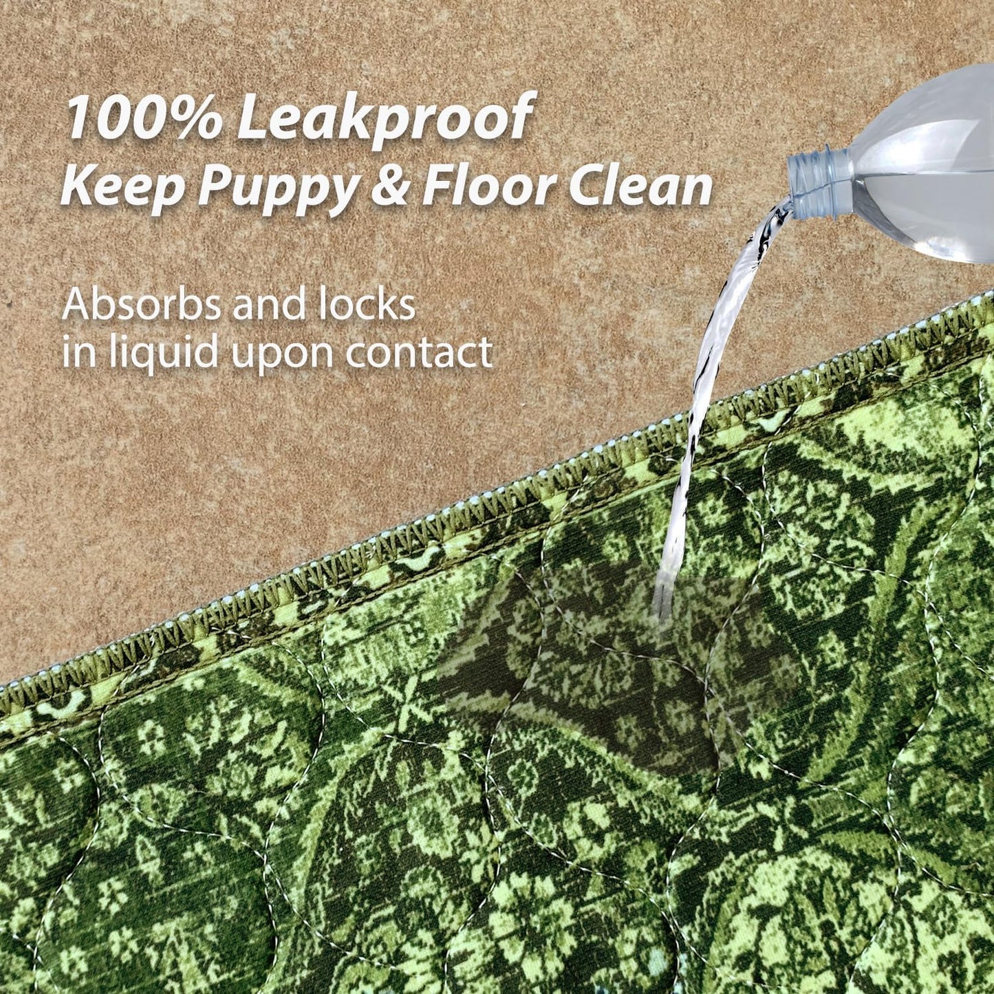 nunubaby Washable Pee Pads for Dogs, Stylish, Non-Slip and Leak-Proof Pee Pads. Reusable Potty Pads for Dogs for Crates and Floors.(Green/Multi, 72" x72")