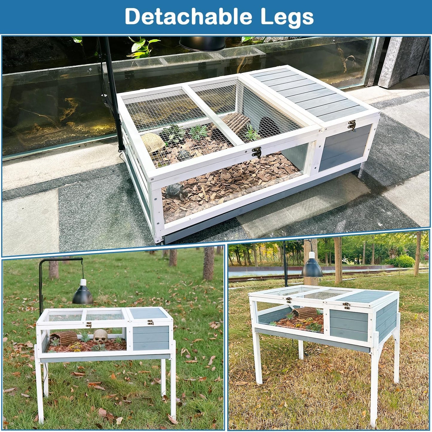 Tortoise Habitat Enclosure Turtle House Indoor Reptile Cage with Hygrothermograph Adjustable Lam Stand