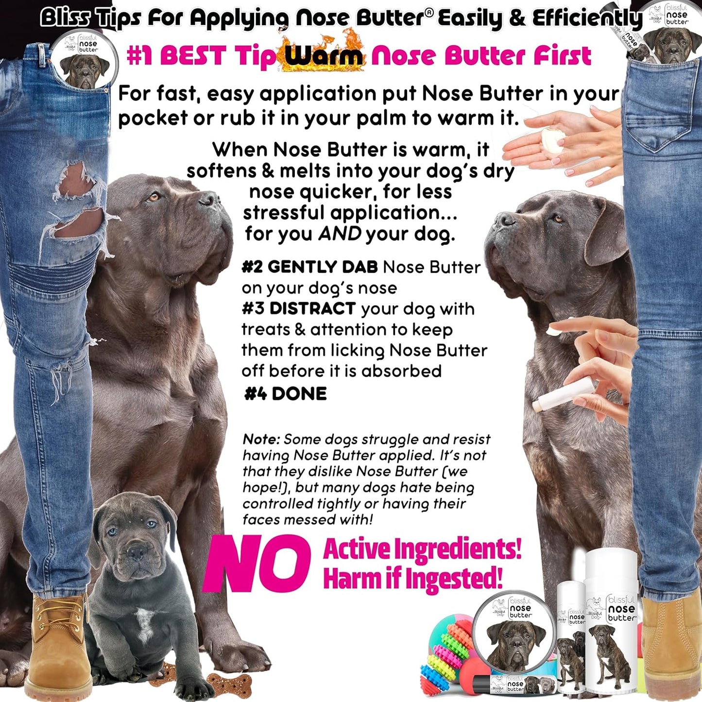 The Blissful Dog Cane Corso Nose Butter for Dry, Cracked Skin, Lick-Safe Dog Nose Balm with Moisturizing Shea Butter, Almond, Olive, and Essential Oils, Pet Supplies, Uncented, 4 oz.