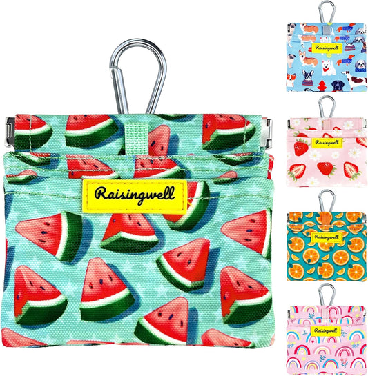 Dog Treat Pouch,Cotton Pocket Sized Training Holder, Hand Free Walking Funny Bag with Carabiner, Self-Closing Pet Feed Snack Reward, Behavior Aids for Puppy Travel or Outdoor Use（Watermelon）
