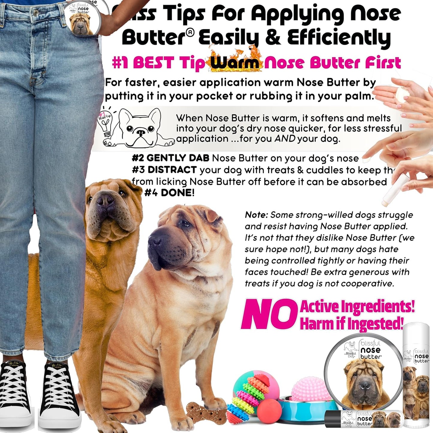 The Blissful Dog Chinese Shar-Pei Nose Butter for Dry, Cracked Skin, Lick-Safe Dog Nose Balm with Moisturizing Shea Butter, Almond, Olive, and Essential Oils, Pet Supplies, Uncented, 0.15 oz.