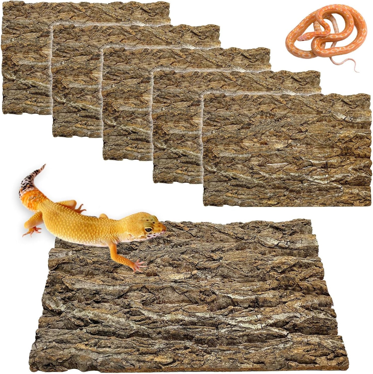 kathson 6Pcs Cork Tile Background Bark 11.8”Lx7.9”W Reptile Tank Background Terrarium Backdrop Wall Decor Natural Reptile Climbing Mat for Spider Gecko Lizard Chameleon Bearded Dragon Turtle Snake